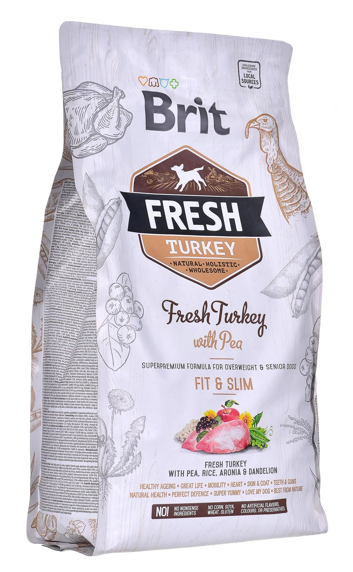 Brit Fresh Dog su kalakutiena ir žirniais Light Fit&Slim 2,5kg