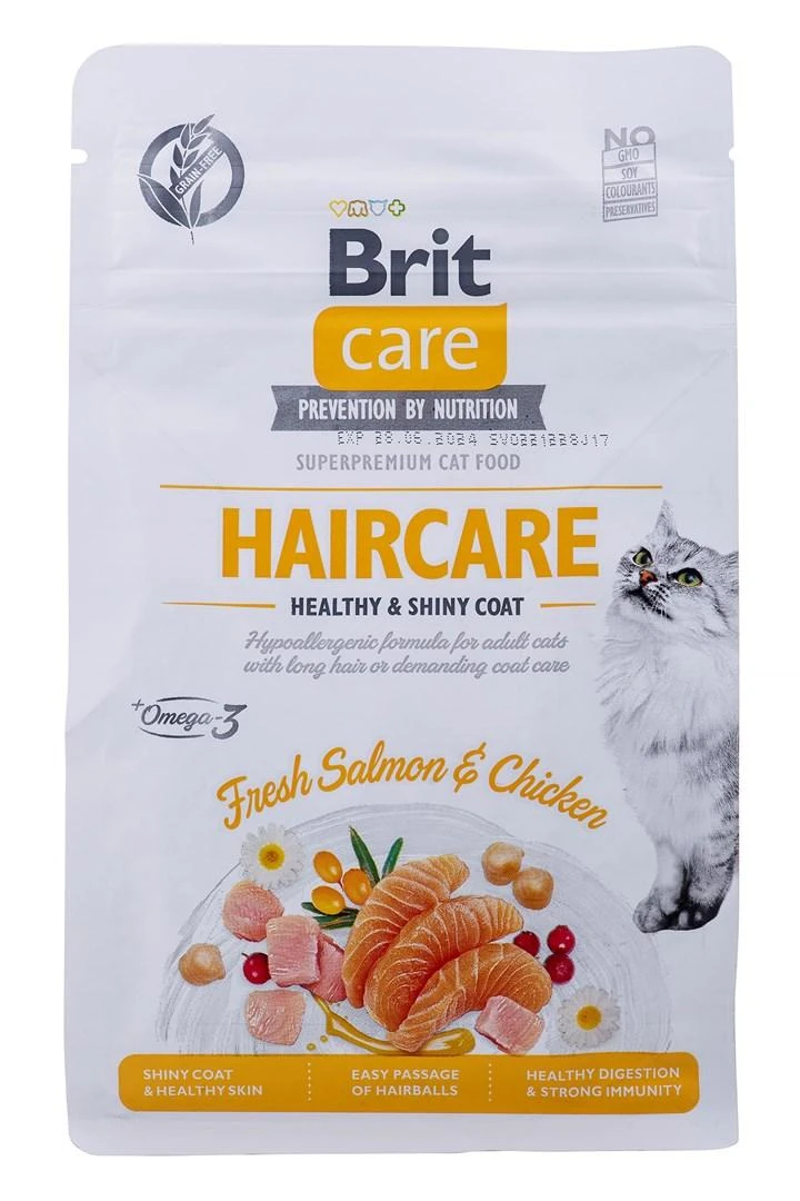 Brit Care Cat GF Haircare Healthy&Shiny Coat (lašiša&vištiena) 0,4kg