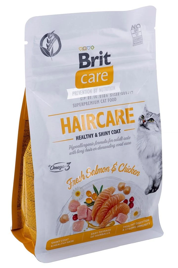 Brit Care Cat GF Haircare Healthy&Shiny Coat (lašiša&vištiena) 0,4kg