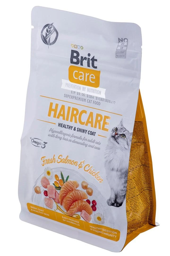 Brit Care Cat GF Haircare Healthy&Shiny Coat (lašiša&vištiena) 0,4kg