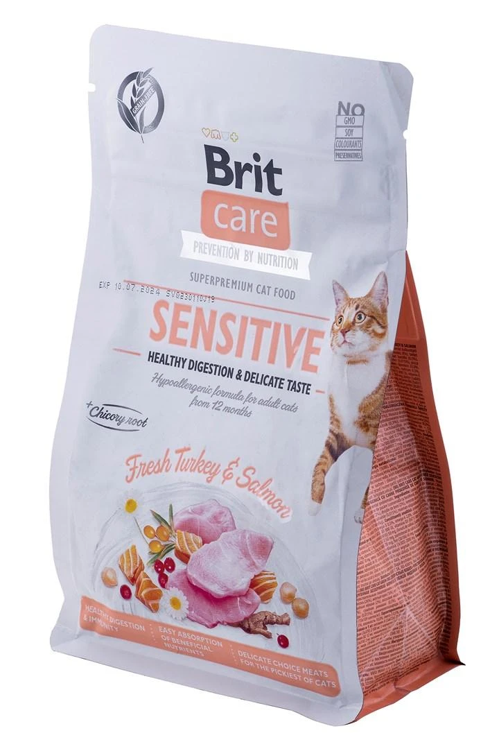 Brit Care Cat GF Sensitive Healthy Digestion&Delicate Taste (Šviežia kalakutiena&lašiša) 0,4kg