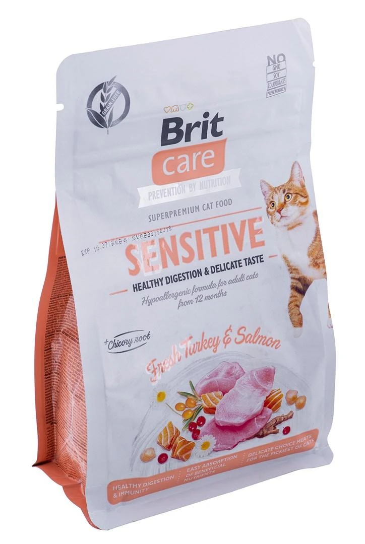 Brit Care Cat GF Sensitive Healthy Digestion&Delicate Taste (Šviežia kalakutiena&lašiša) 0,4kg