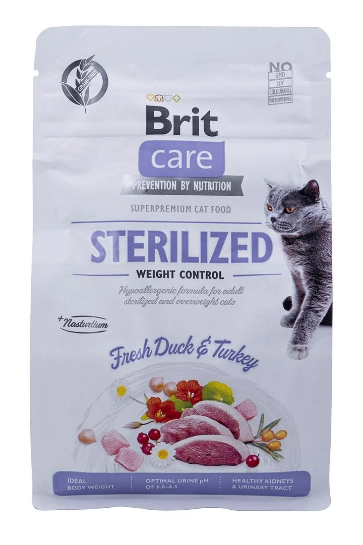 Sausas Kačių Maistas - Brit Care Be Grūdų Sterilizuotoms Katėms Svorio Kontrolei, 400g