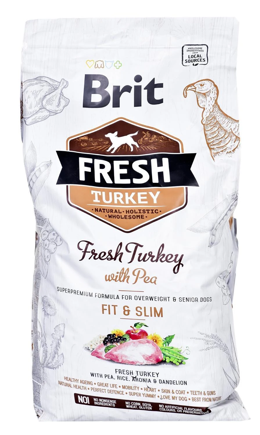 Brit Fresh Dog su kalakutiena ir žirniais Light Fit&Slim 12kg