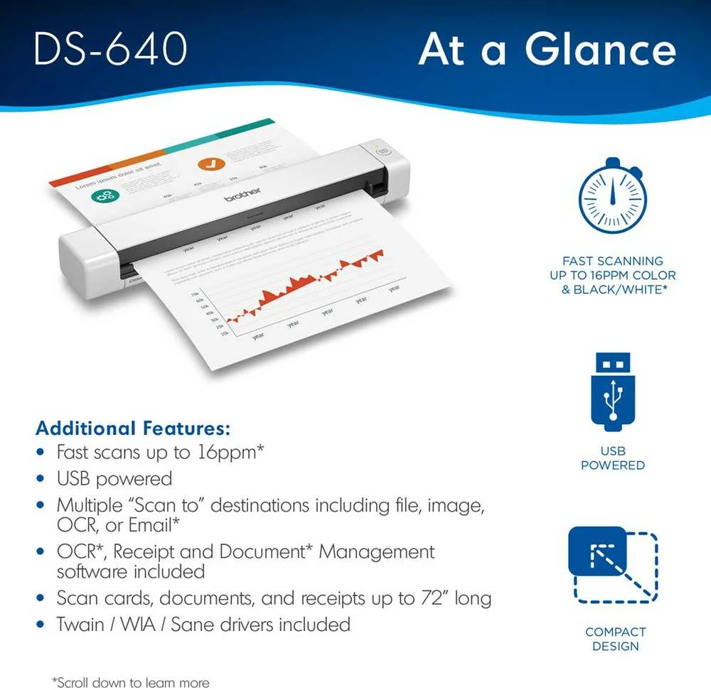 Skeneris BROTHER DS-640 MOBILE SCANNER, USB