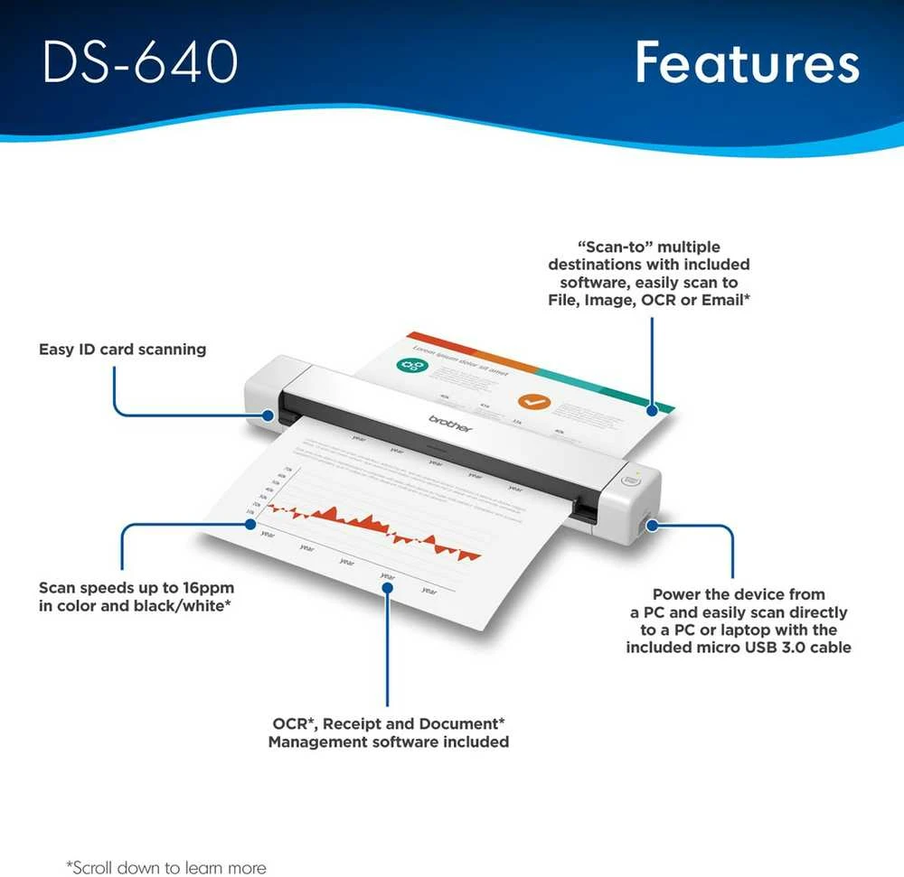 Skeneris BROTHER DS-640 MOBILE SCANNER, USB