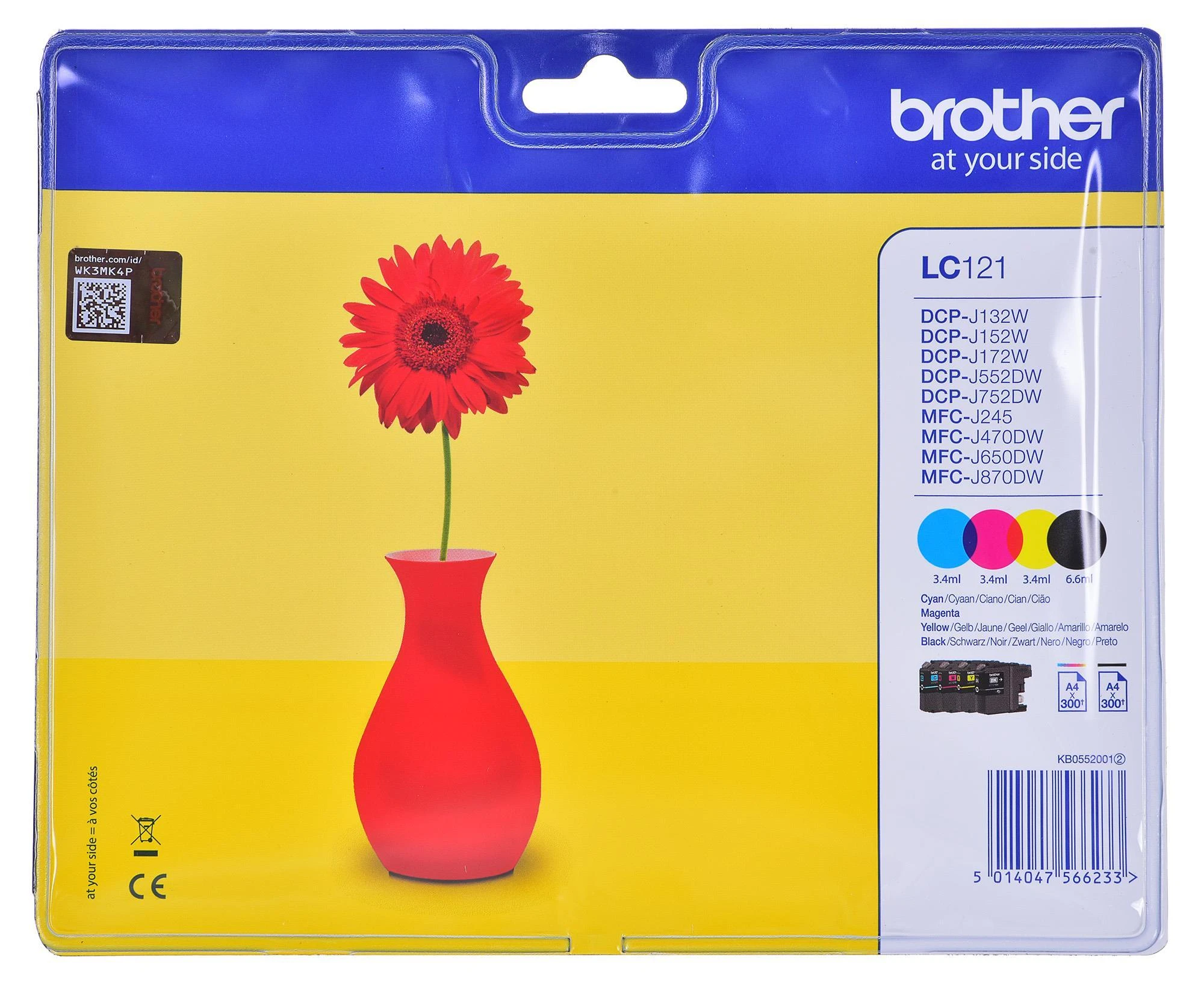 Brother LC-121 Multipack Ink Cartridge, Juodas, Cyan, Magenta, Geltona