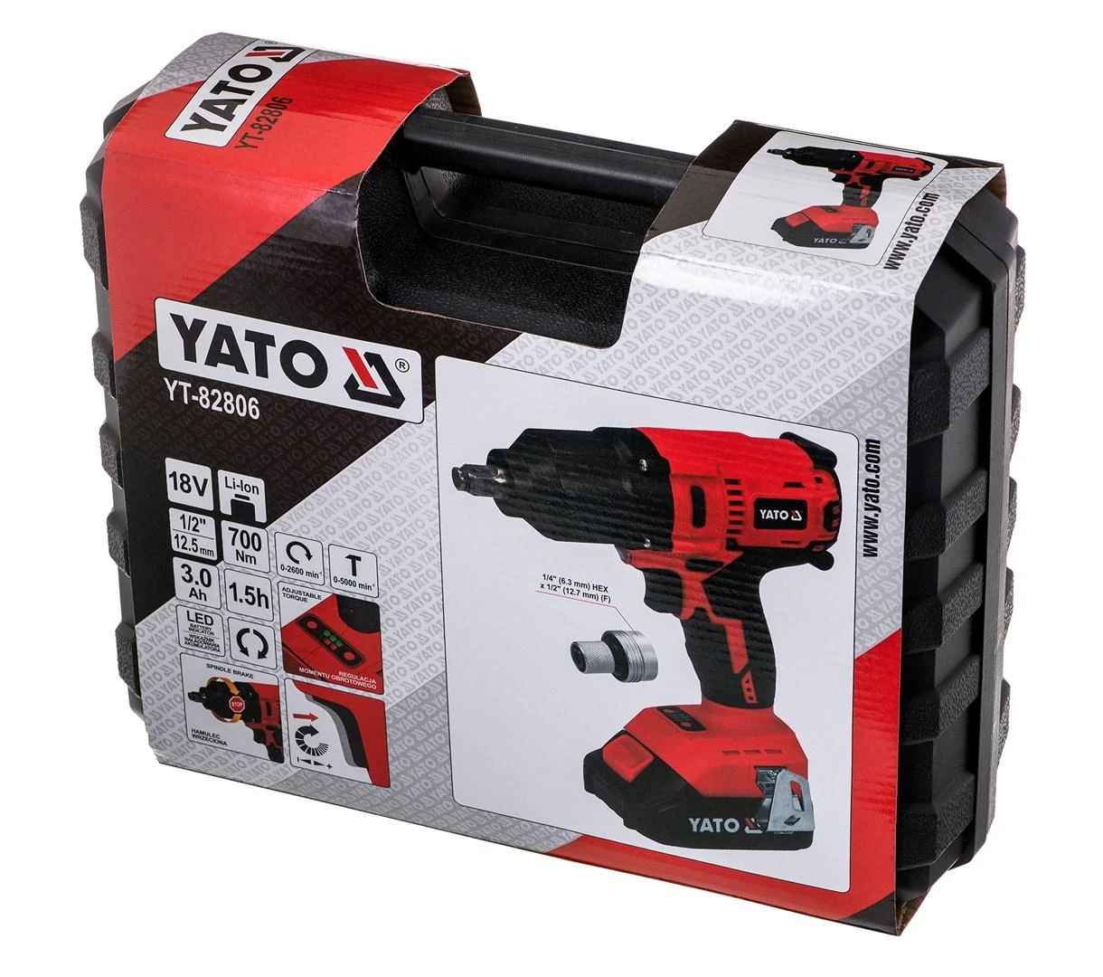 YATO Akumuliatorinis bešepetėlinis smūginis veržliasūkis YT-82806, Li-ion, 18V, 1x3.0 Ah, 700Nm, 1/2"