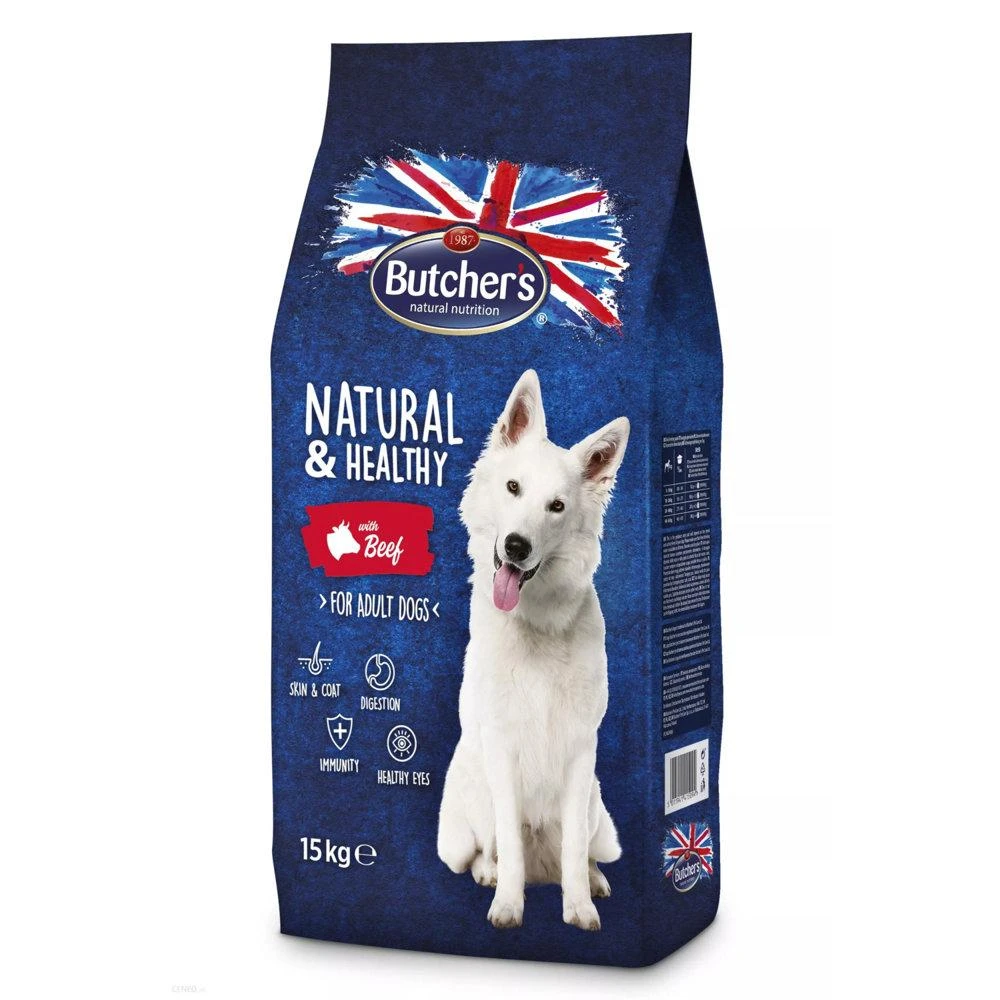 Sausas Šunų Maistas - BUTCHER'S Natural & Healthy su jautiena 15 kg