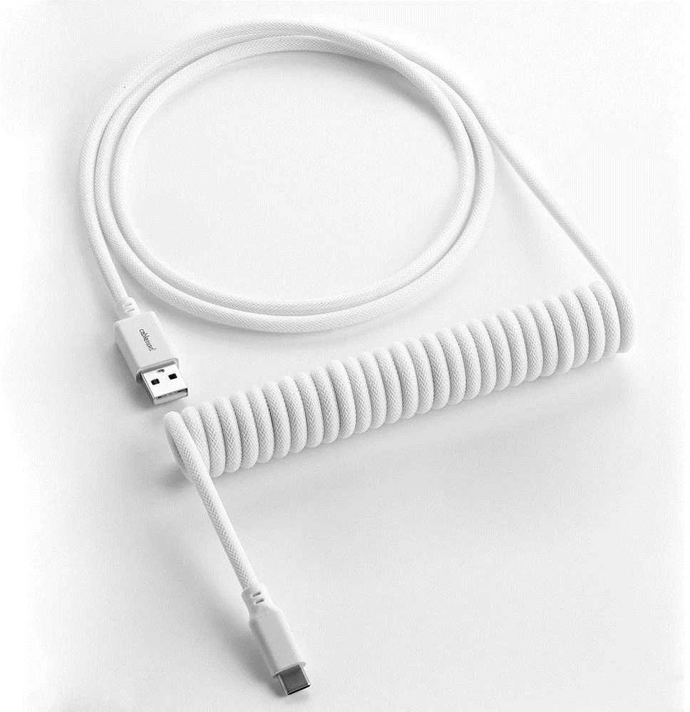 Klaviatūra CableMod Classic Coiled Cable susuktas klaviatūros laidas USB-C į USB Type A, Glacier Baltas – 150cm