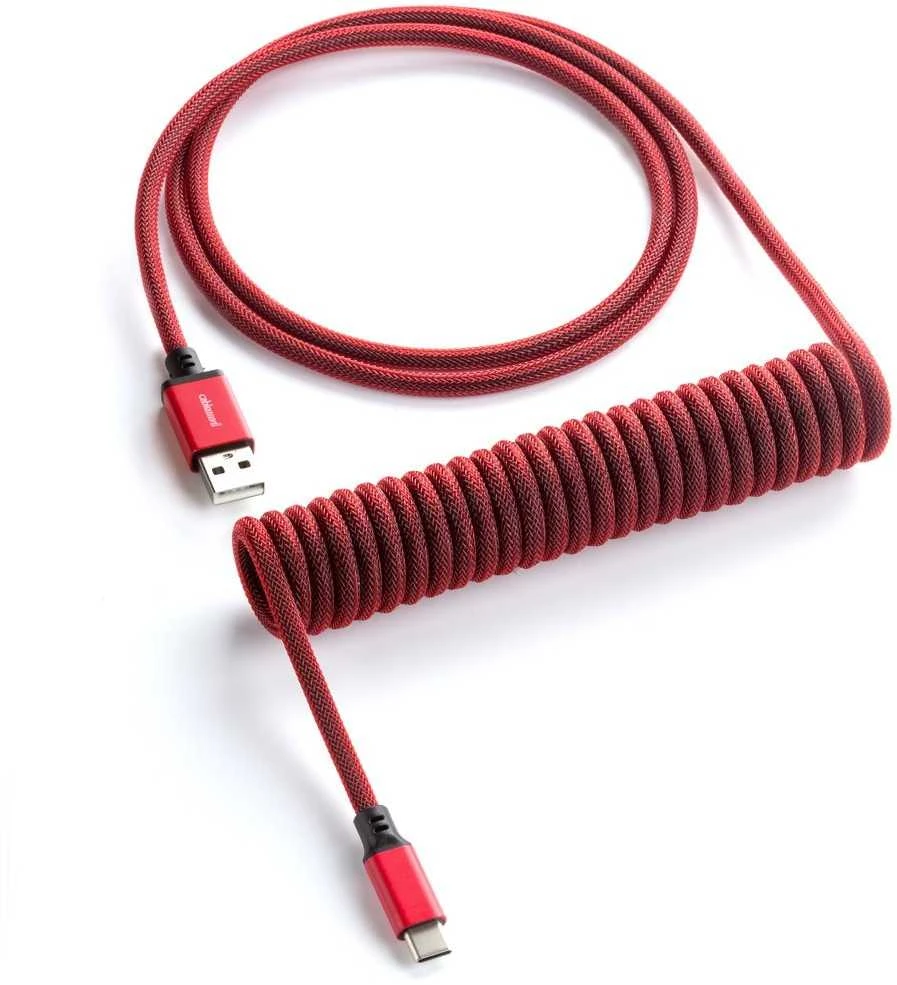 Klaviatūra CableMod Classic Coiled Cable susuktas klaviatūros laidas USB-C į USB Type A, Republic Raudona – 150cm