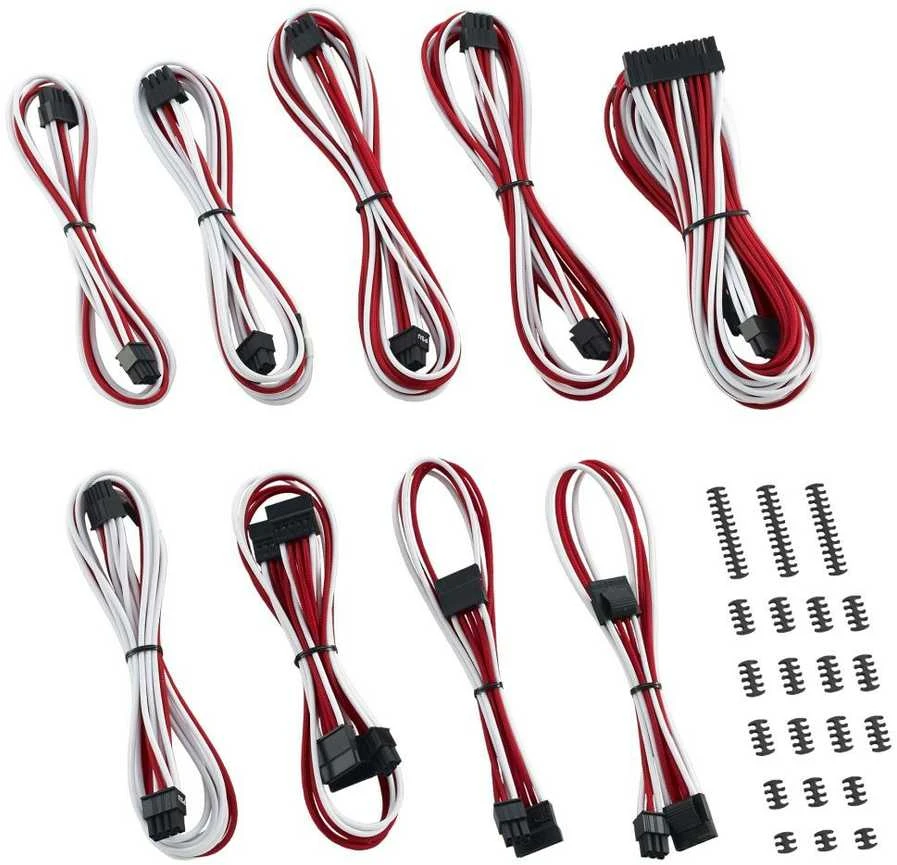 „CableMod Classic ModMesh C“ serijos kabelių rinkinys „Corsair RMi“ ir „RMx“ – baltas/raudonas