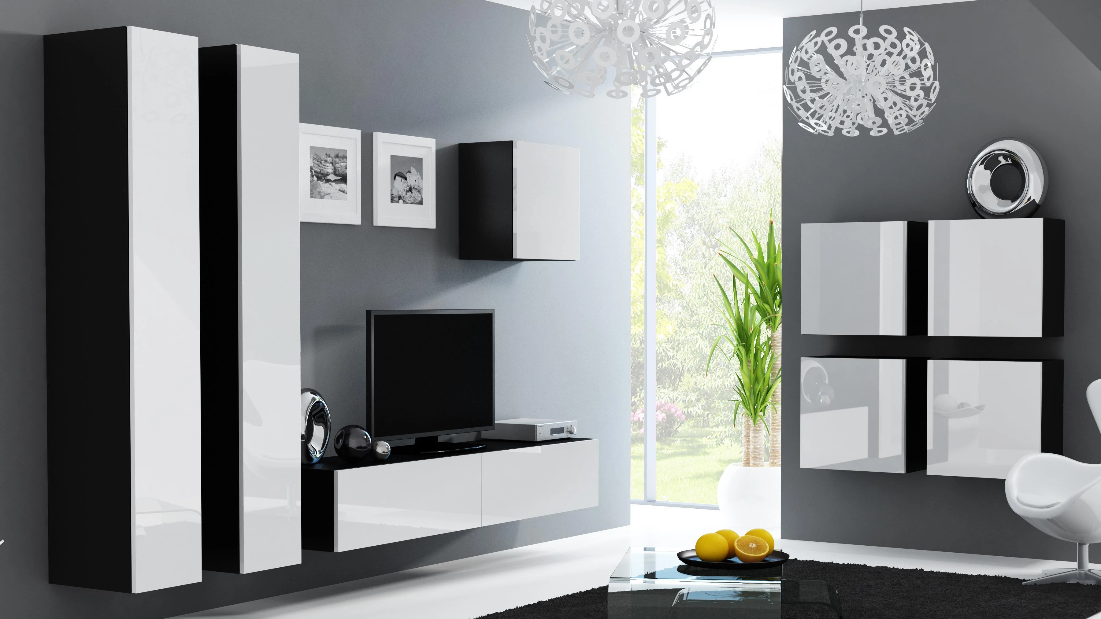 Cama sieninė spintelė VIGO '180' 180/40/30 (spalva: balta/blizgi juoda)