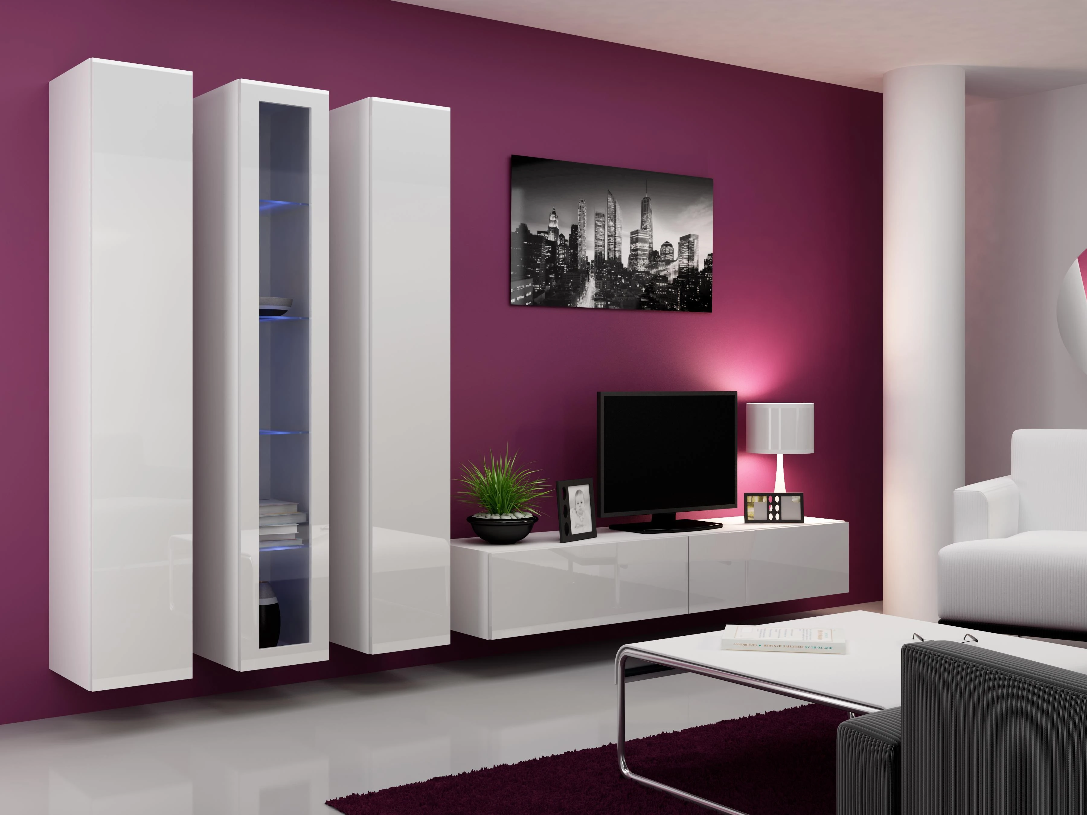 Cama sieninė lentyna VIGO '180' 180/40/30 (spalva: balta/blizgi balta)