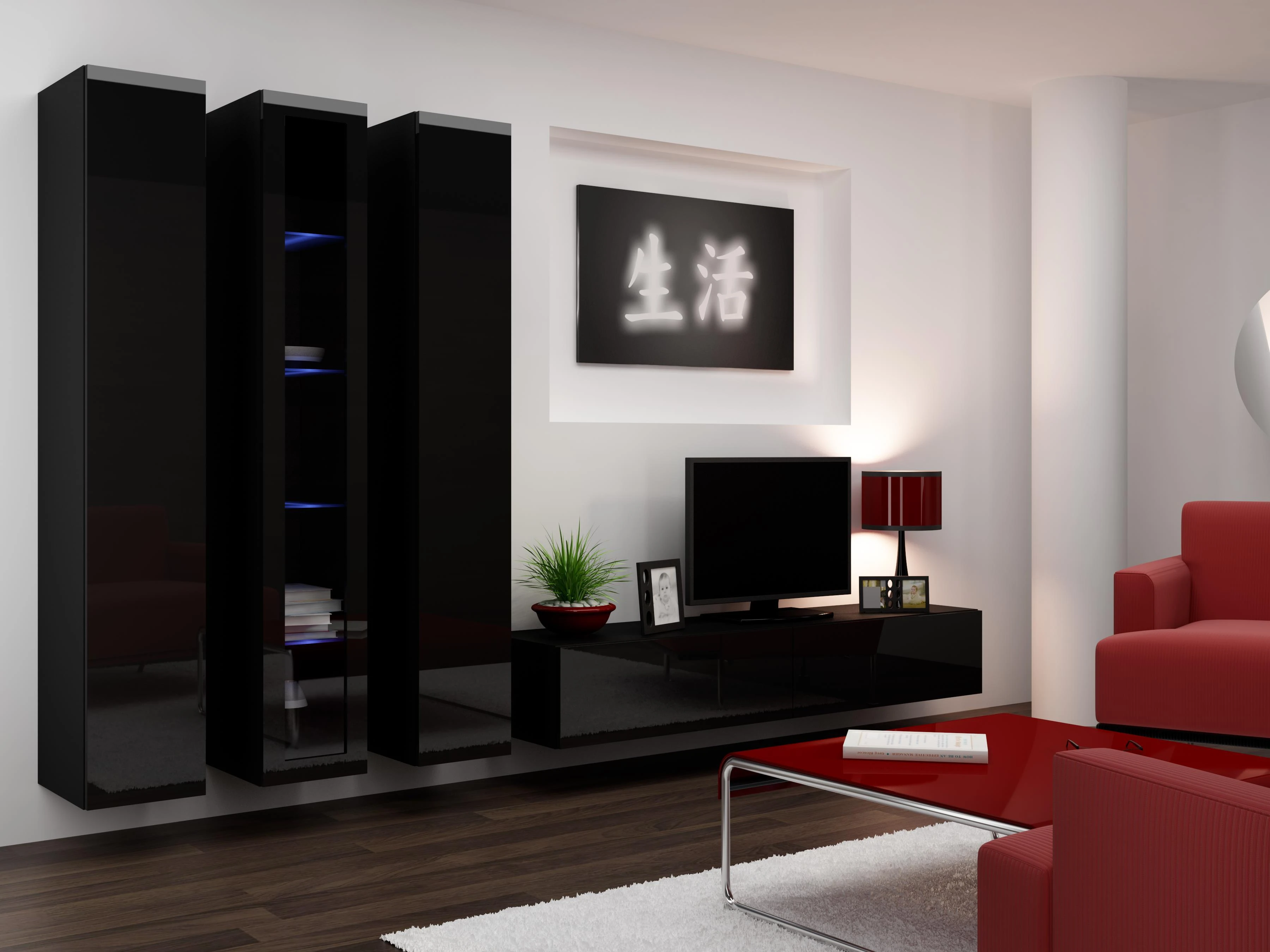 Cama sieninė lentyna VIGO '180' 180/40/30 (spalva: juoda/blizgi juoda)