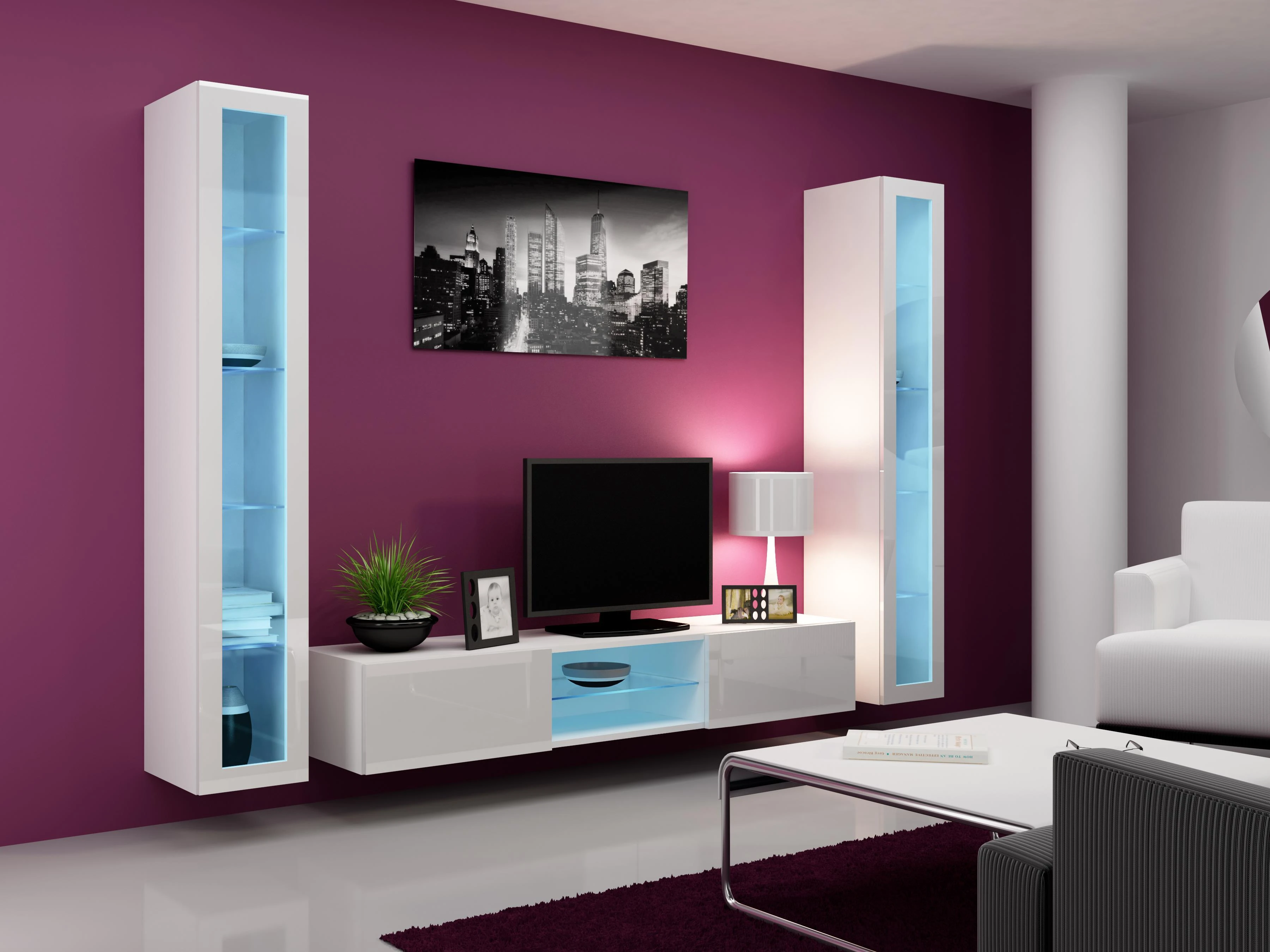 Cama sieninė lentyna VIGO '180' 180/40/30 (spalva: balta/blizgi balta)