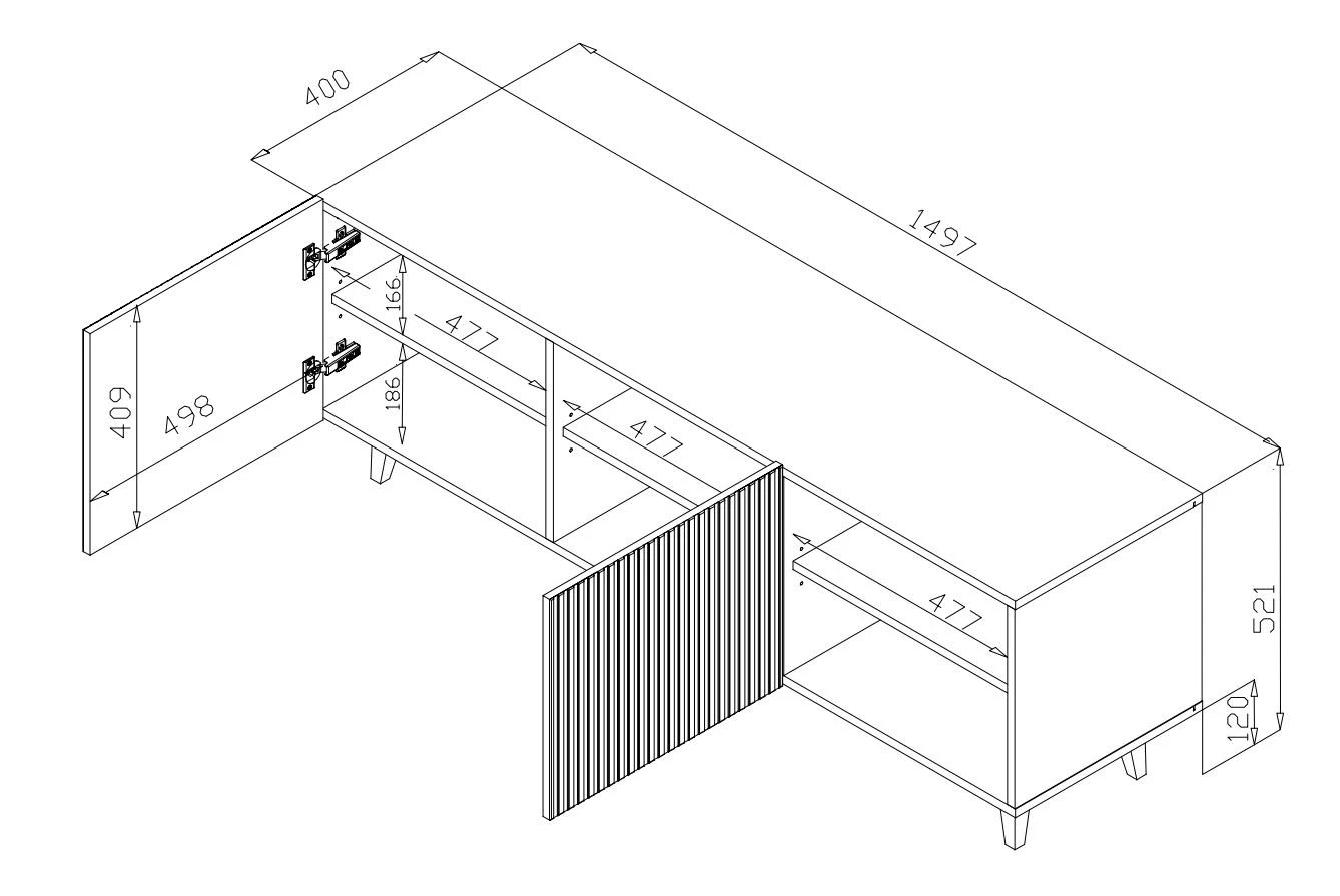 Cama Meble Televizoriaus Spintelė - Pafos 150x42x52 Balta Matinė