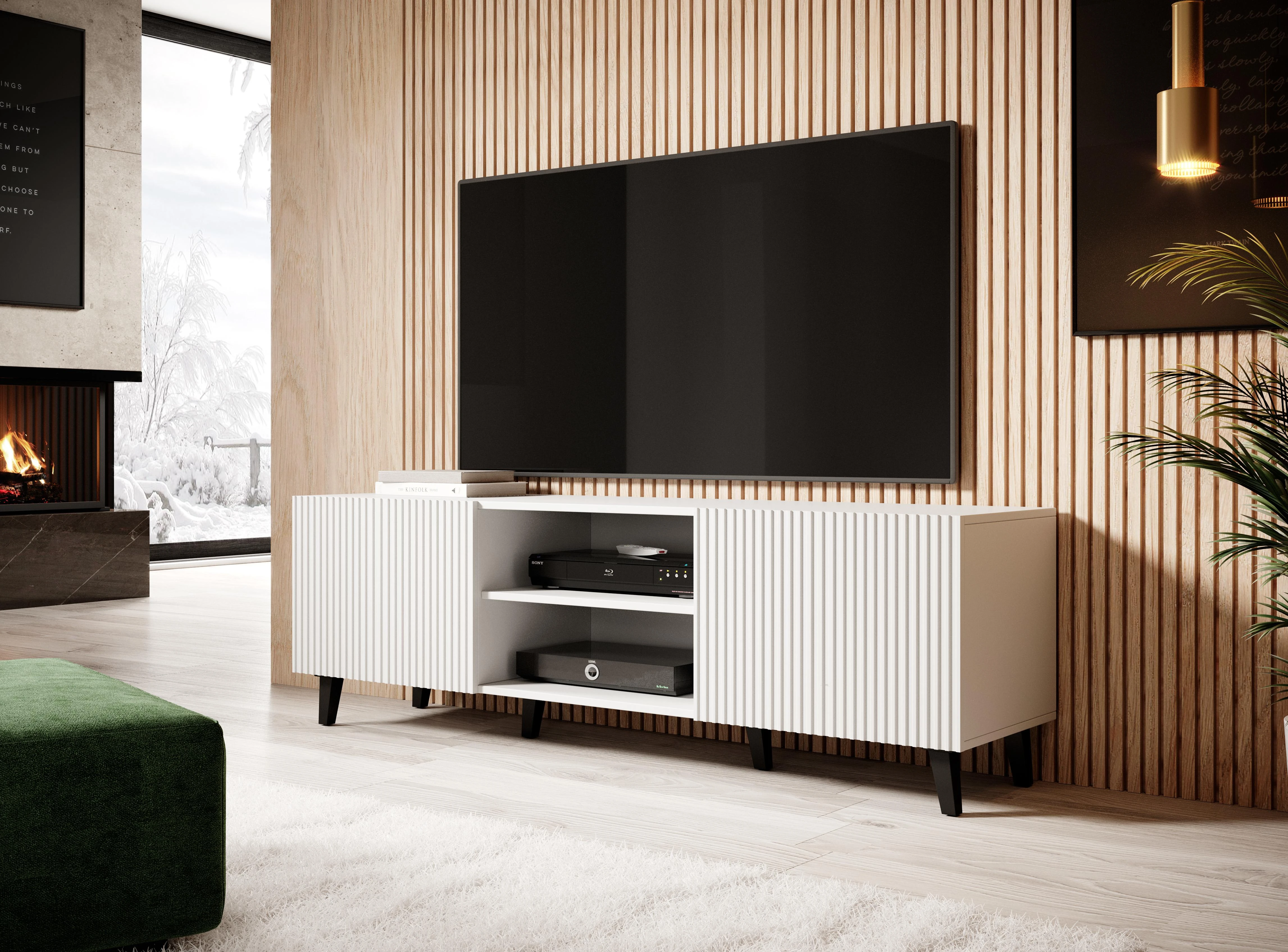 Cama Meble Televizoriaus Spintelė - Pafos 150x42x52 Balta Matinė