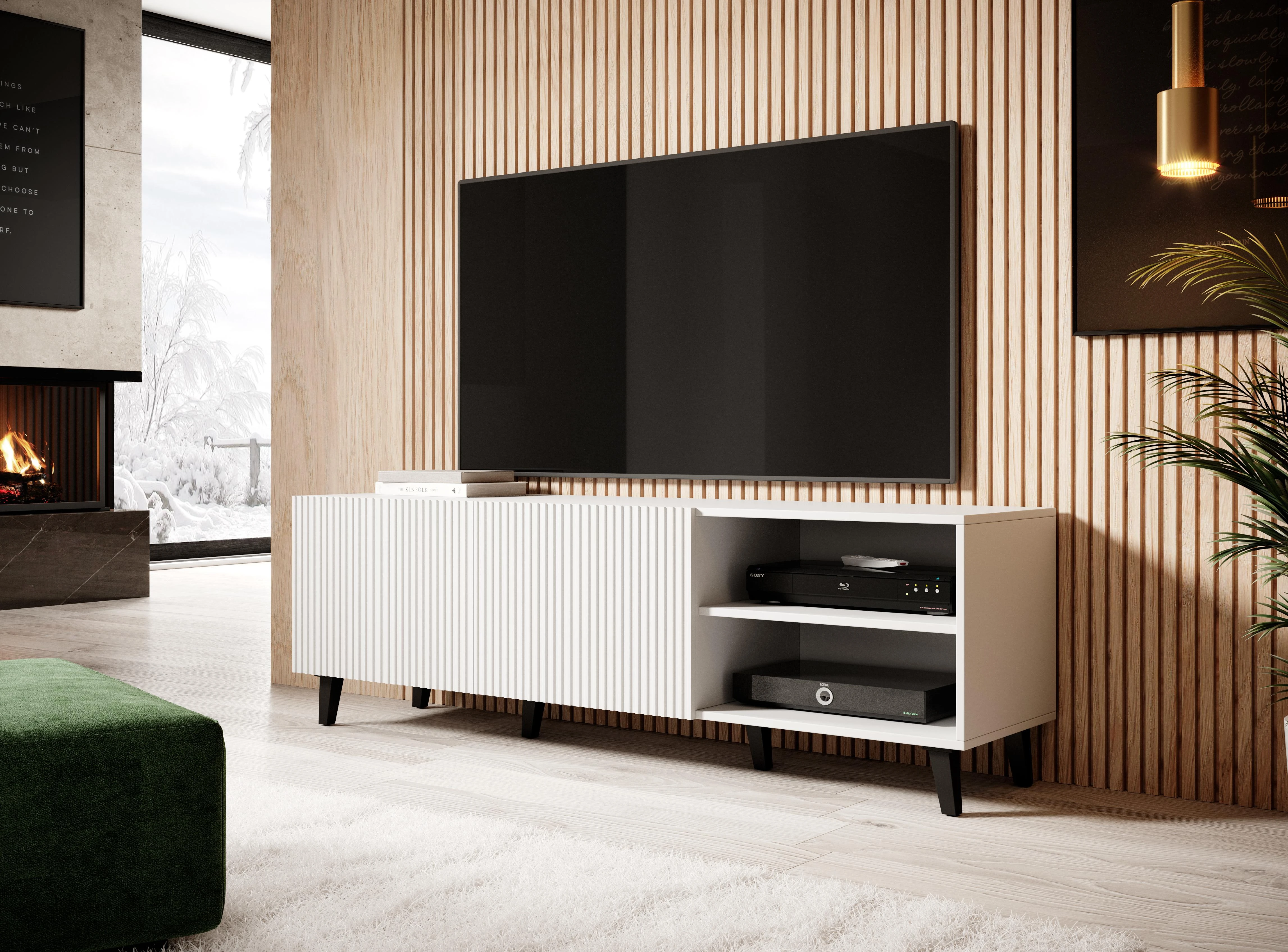 Cama Meble Televizoriaus Spintelė - Pafos 150x42x52 Balta Matinė