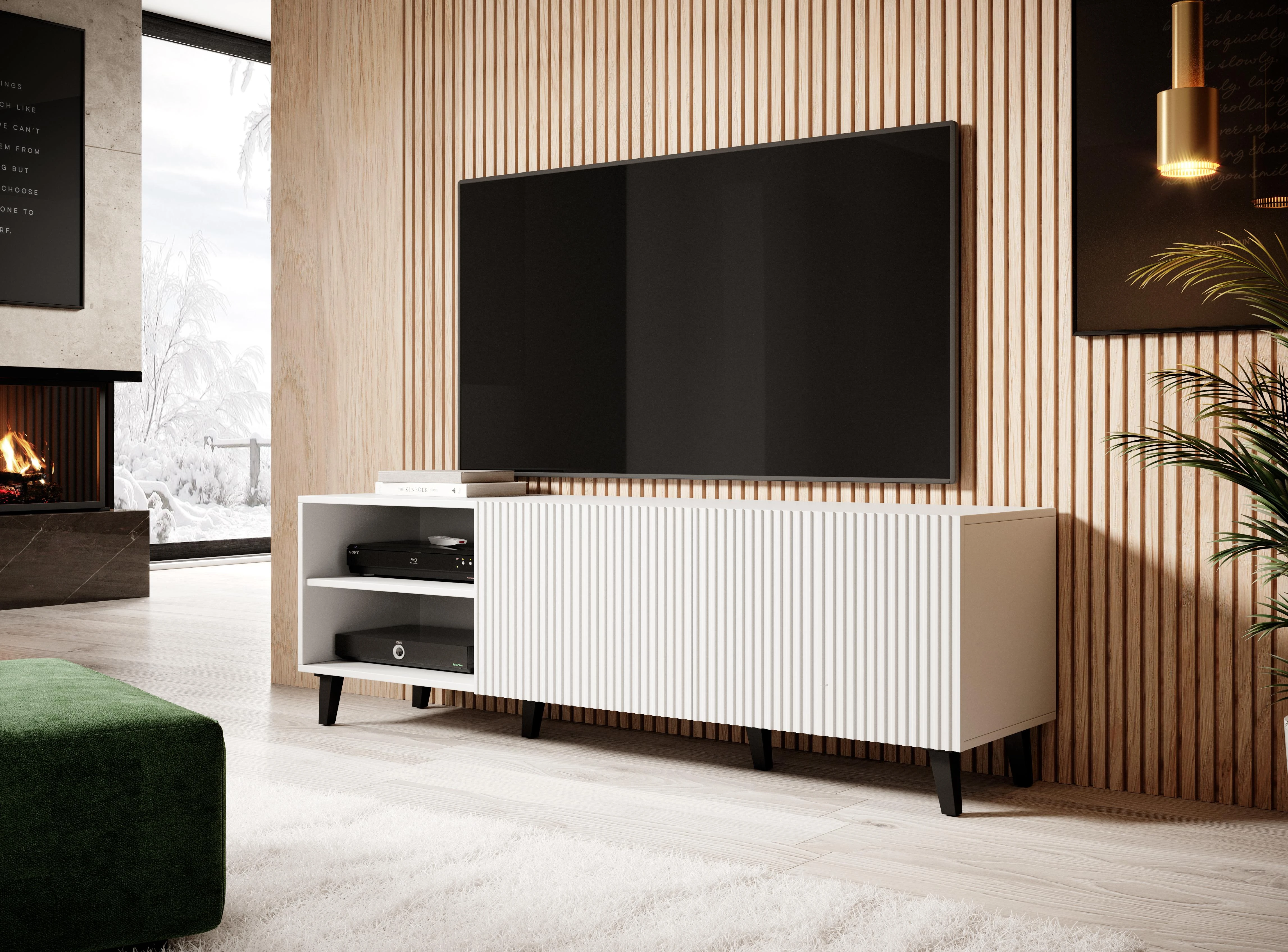 Cama Meble Televizoriaus Spintelė - Pafos 150x42x52 Balta Matinė