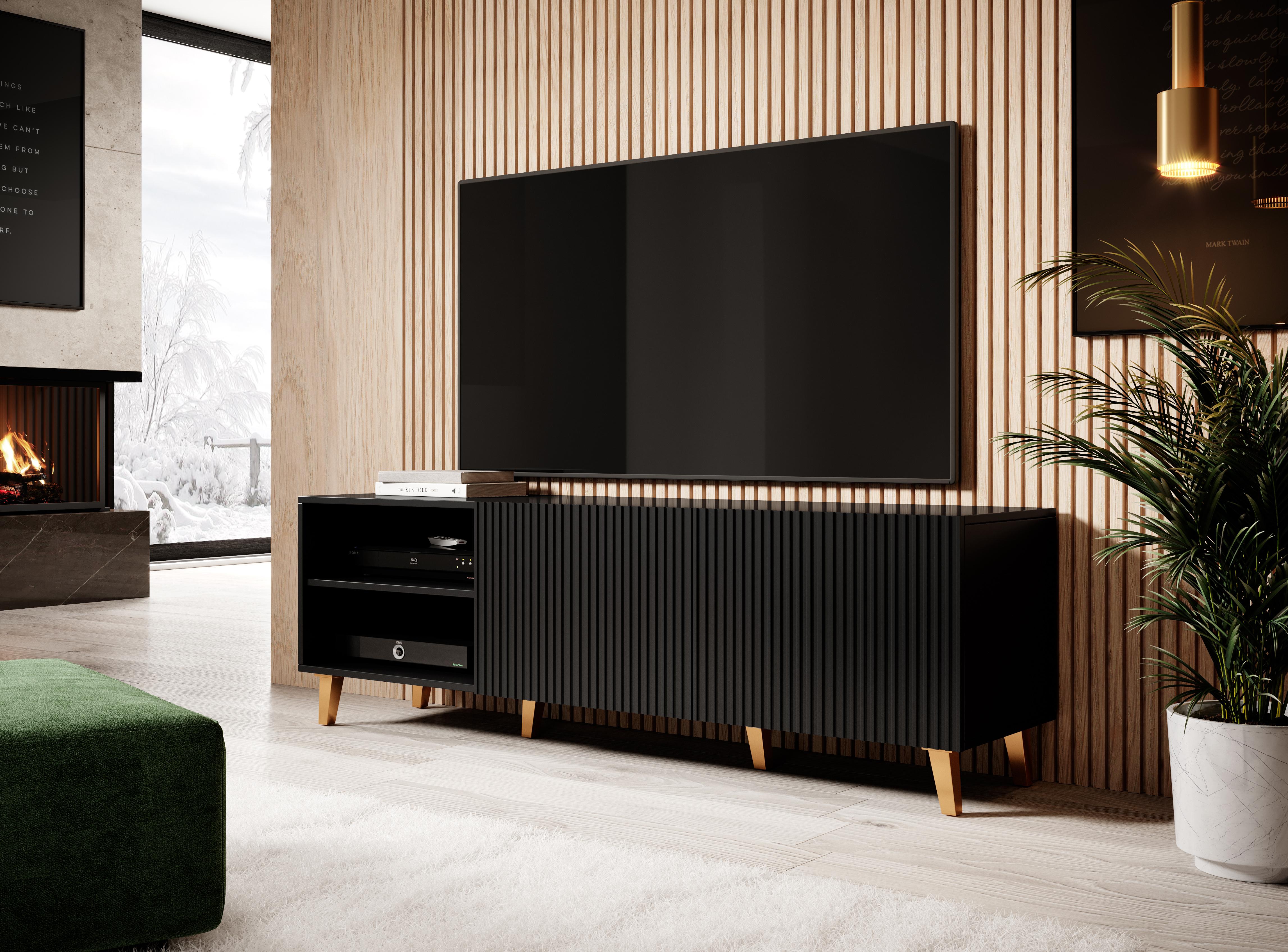 Cama Meble TV Spintelė - Pafos 150x42x52, Juoda Matinė