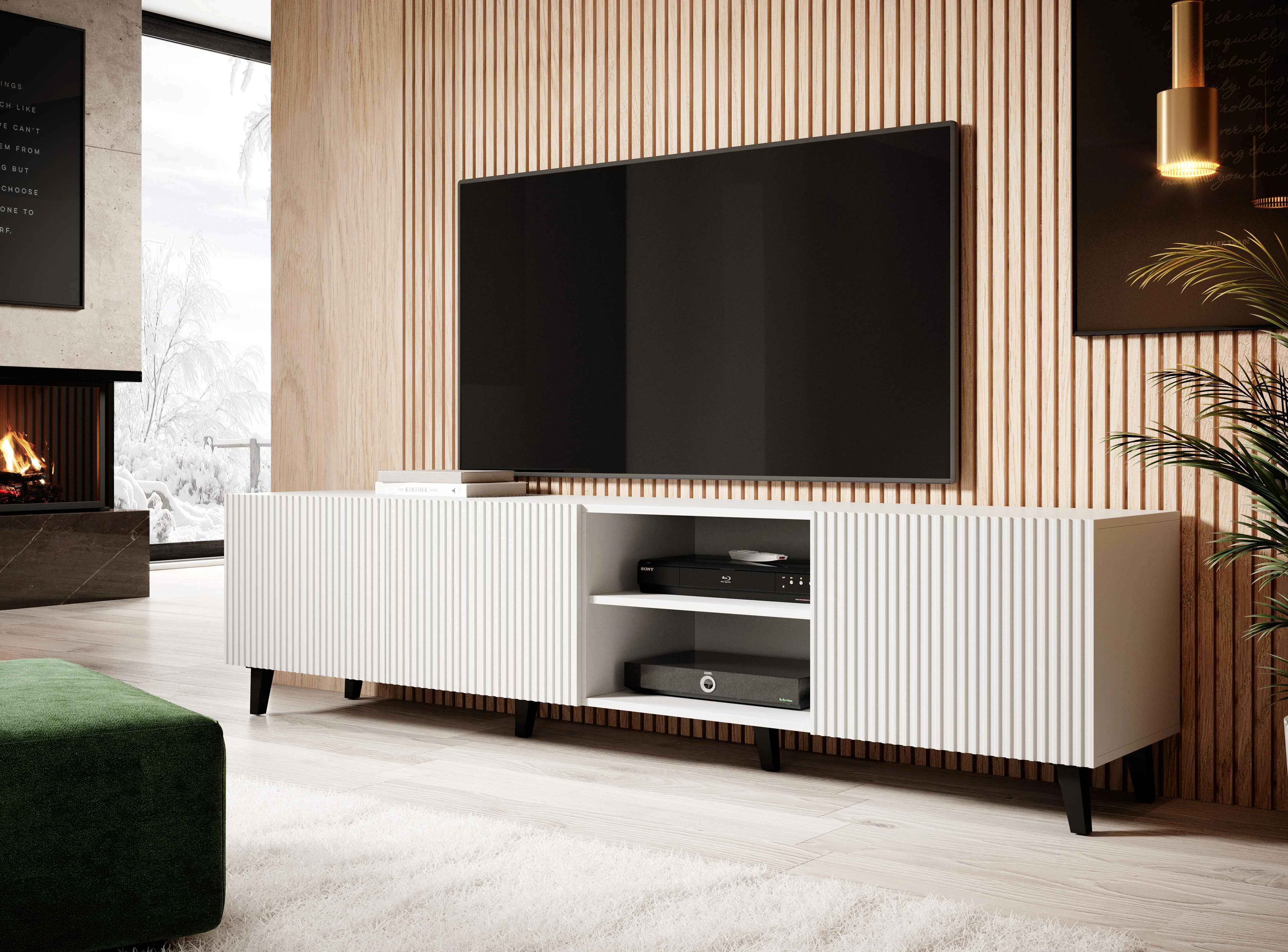 TV staliukas Cama Meble Televizoriaus Spintelė - Pafos 200x42x52, Balta