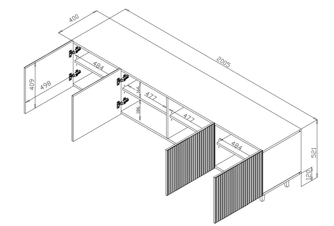 Cama Meble Televizorius spintelė - Cama Pafos 200x42x52 Juodas Matinis