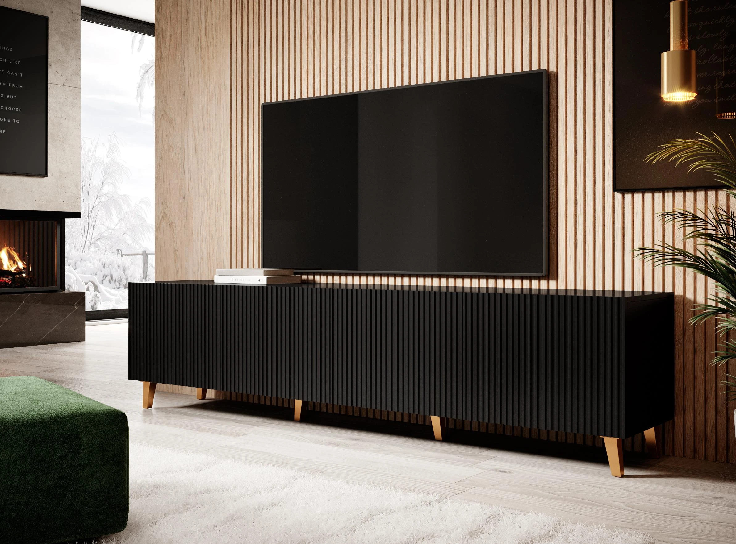 Cama Meble Televizorius spintelė - Cama Pafos 200x42x52 Juodas Matinis