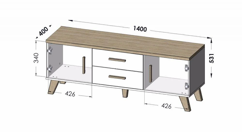 Cama Meble TV Stovas - Cama Lotta 140 Cm Wotan Ąžuolas Matinė Juoda