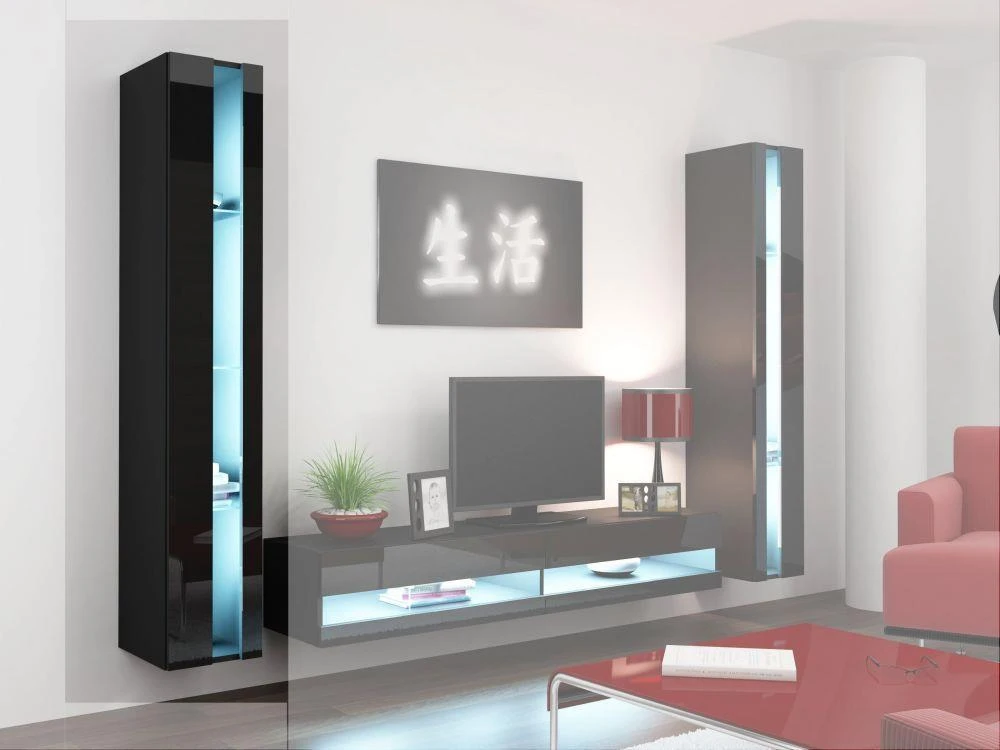 Cama Meble Sieninė lentyna 180 VIGO, 180/40/30, (spalva: Juoda/Blizgi juoda) aprašymas - Prekės nuotrauka