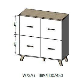 Cama Meble Komoda - Cama Lotta 110 4D Wotan Ąžuolas + Matinė Juoda