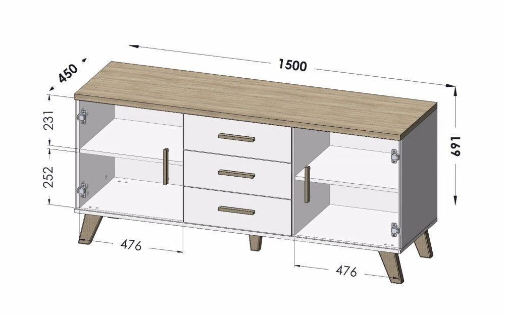 Cama Meble Cama baldų komoda – Cama Lotta K150 2D3D WOT+B 2 Durys