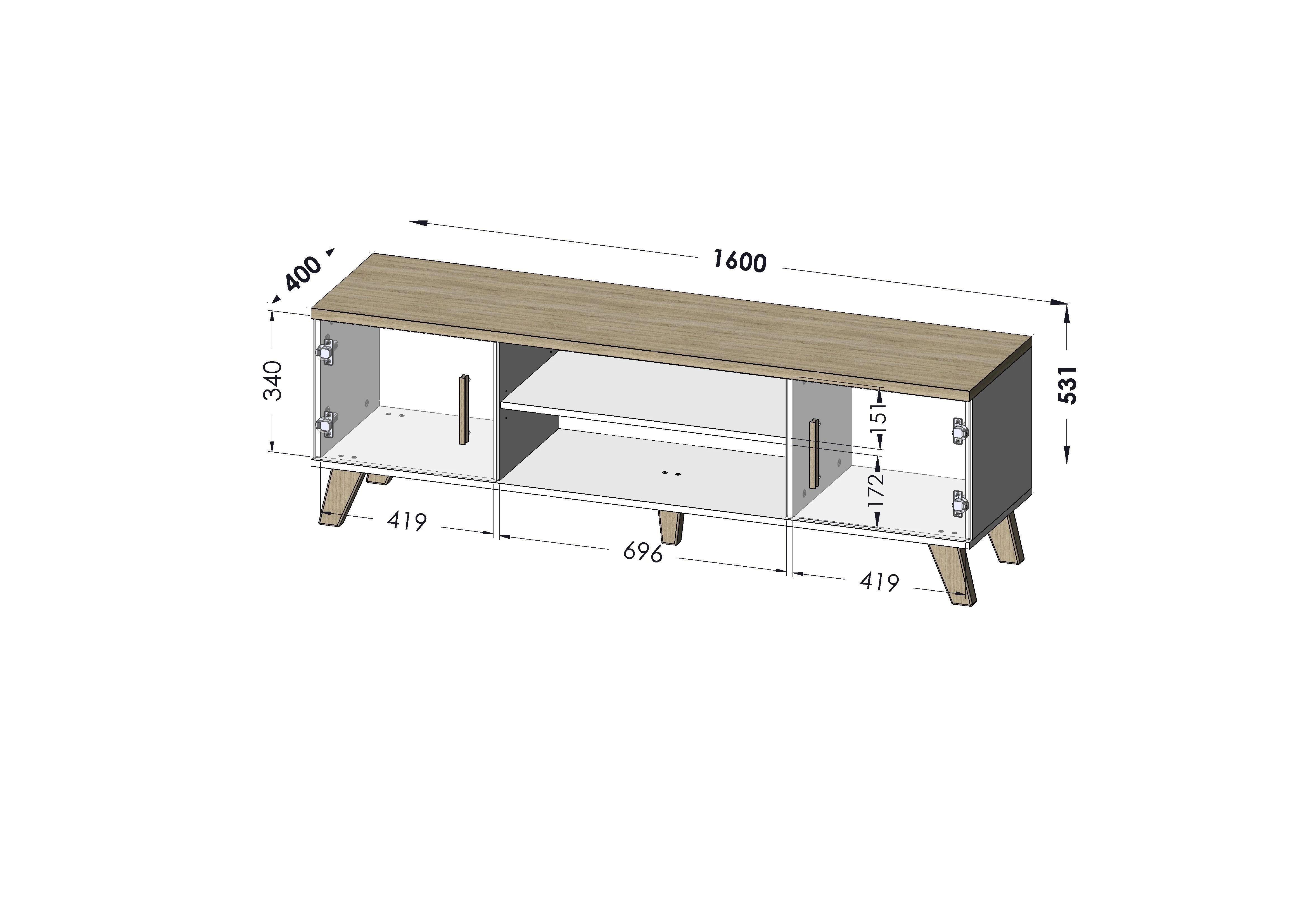 TV staliukas Cama Meble Televizorius - Cama Lotta 160 2D2K Baltas