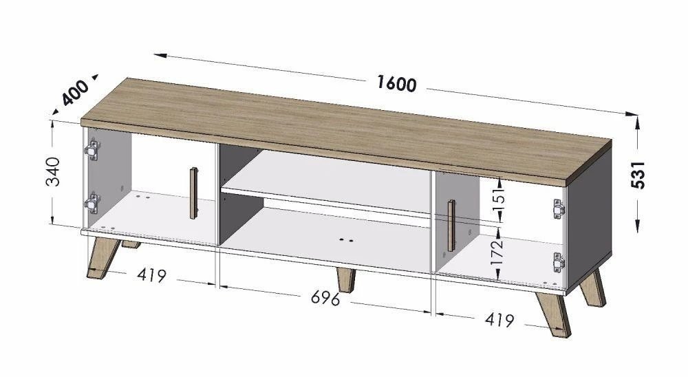 TV staliukas Cama Meble Televizoriaus Stovas - Cama LOTTA 160 2D2K Wotan ąžuolas/matinė juoda