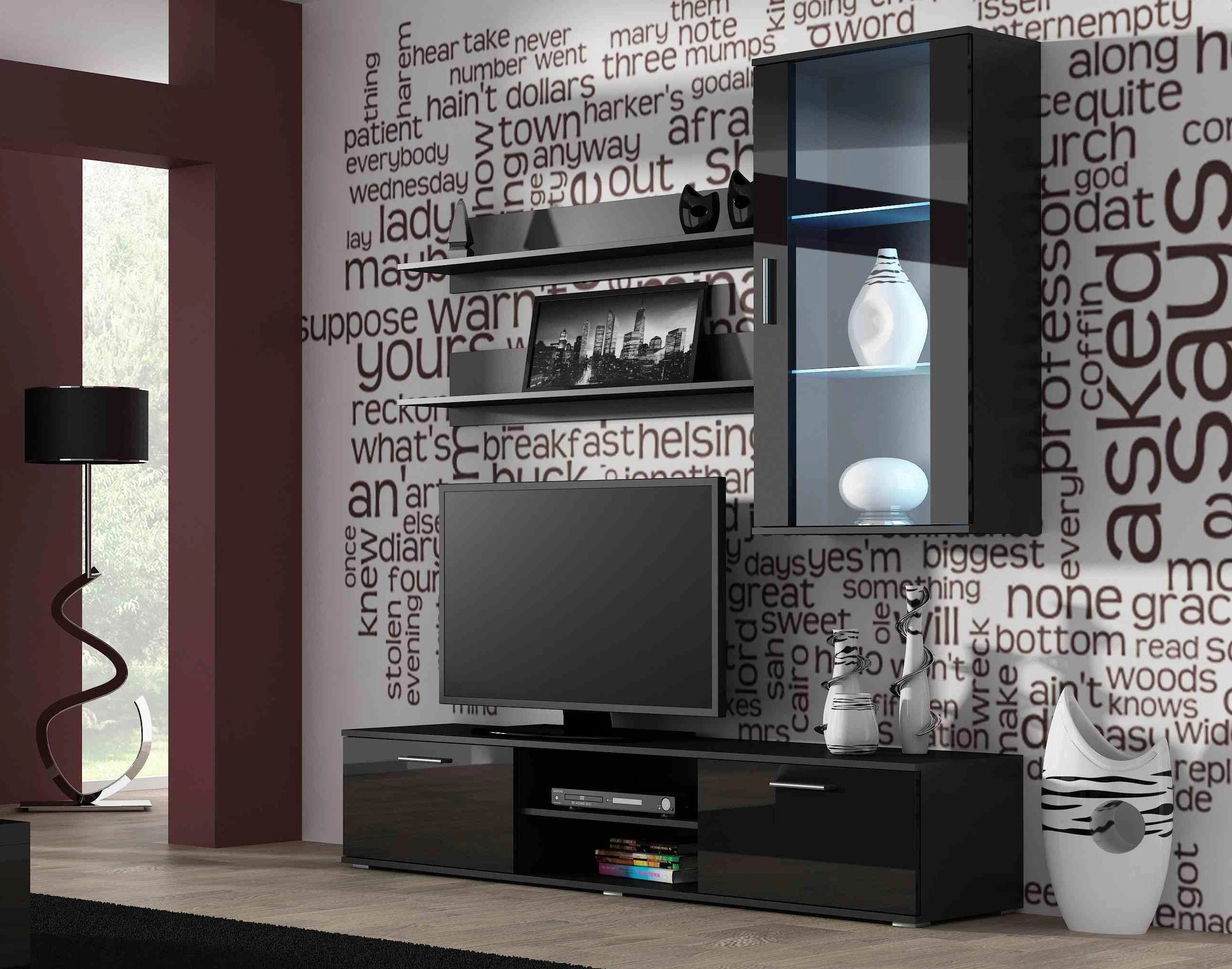 Cama Meble Televizoriaus Stovas - Cama Soho 180, Juodas Blizgus