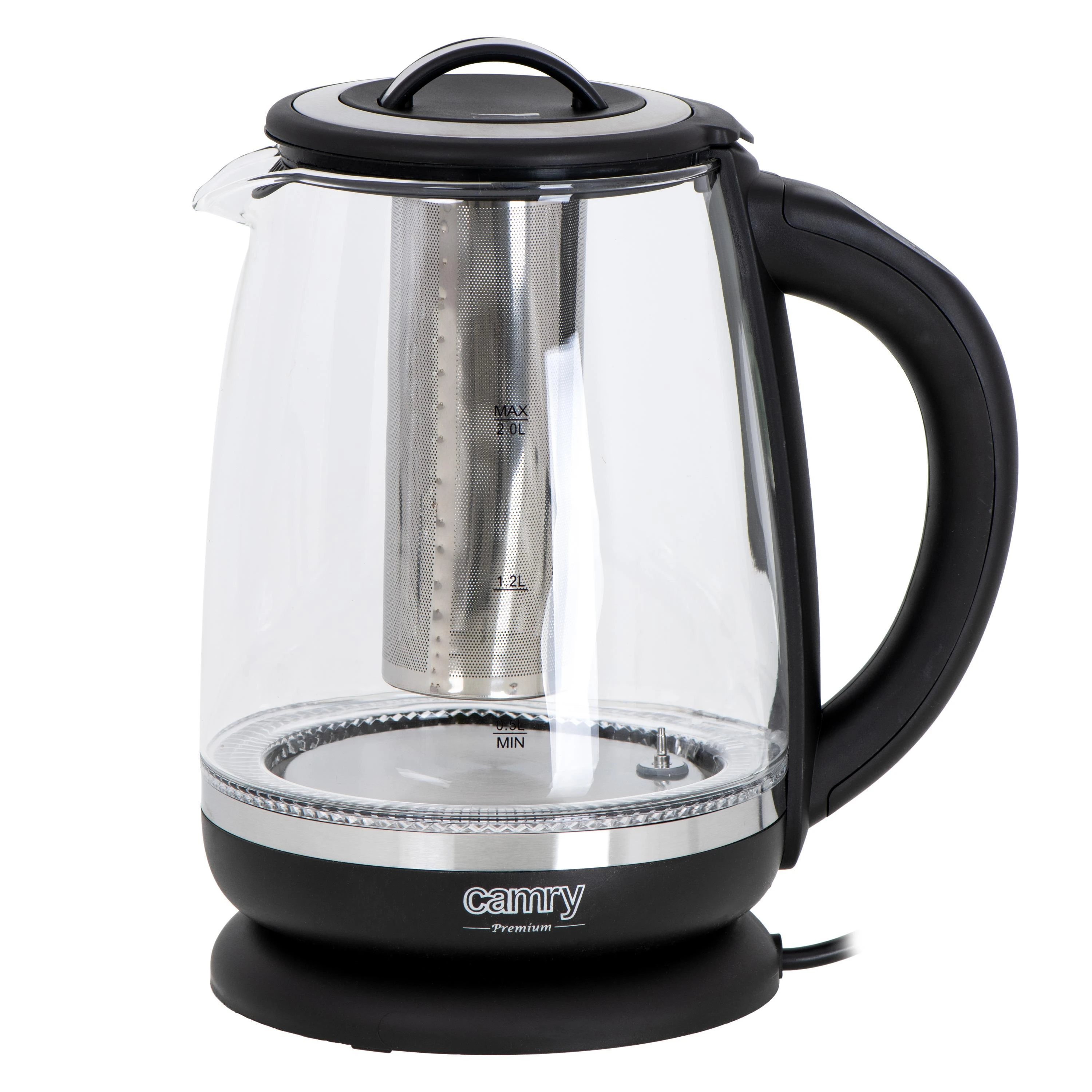 Adler Camry | Virdulys | CR 1290 | Standard | 2200 W | 2 L | Plastic/glass | 360° rotational base | Juodas/Transparent