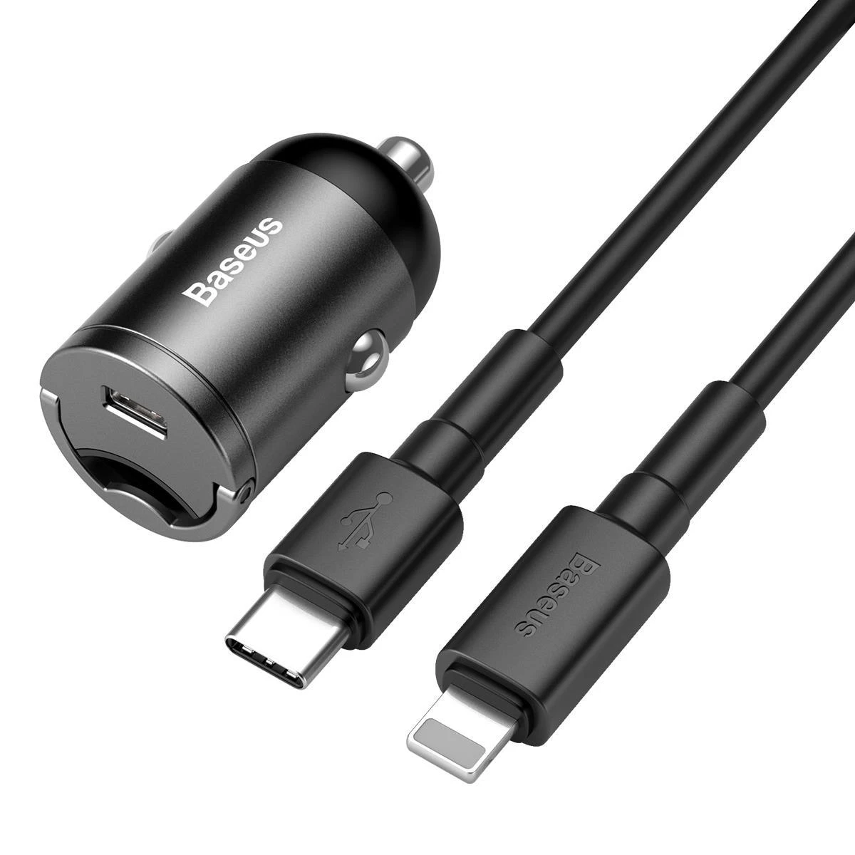 Įkroviklis automobilinis Baseus Tiny Star Mini Quick Charge Type-C to lightning 18W su 1m laidu pilkos spalvos TZVCHX-0G