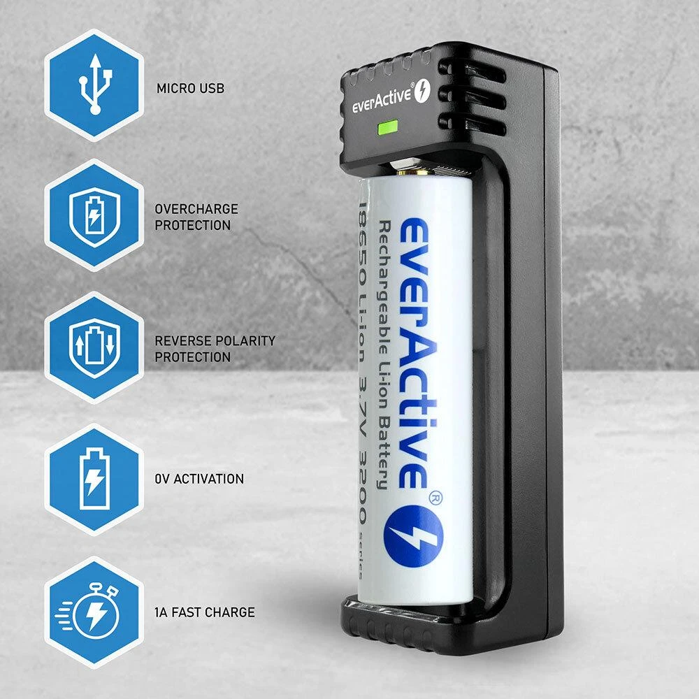 everActive universalus 1 x Li-ion akumuliatorių kroviklis LC100
