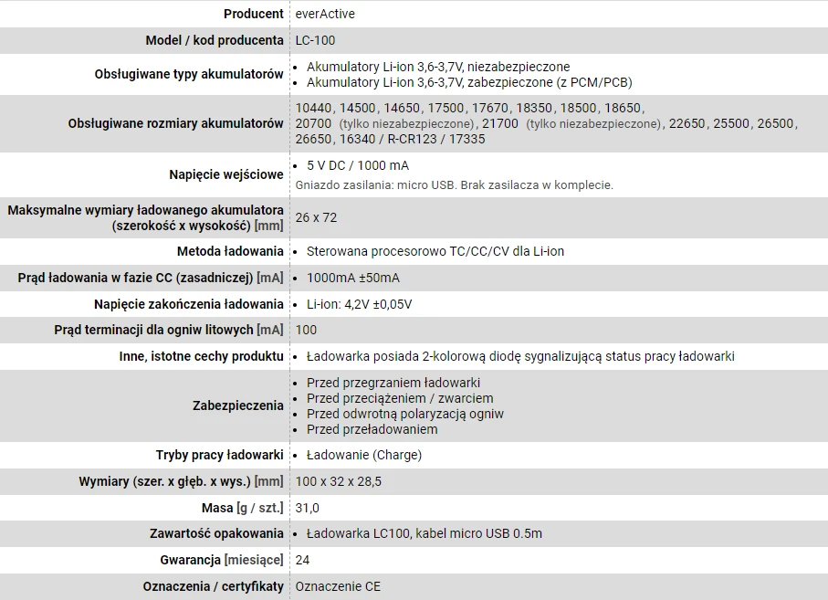everActive universalus 1 x Li-ion akumuliatorių kroviklis LC100