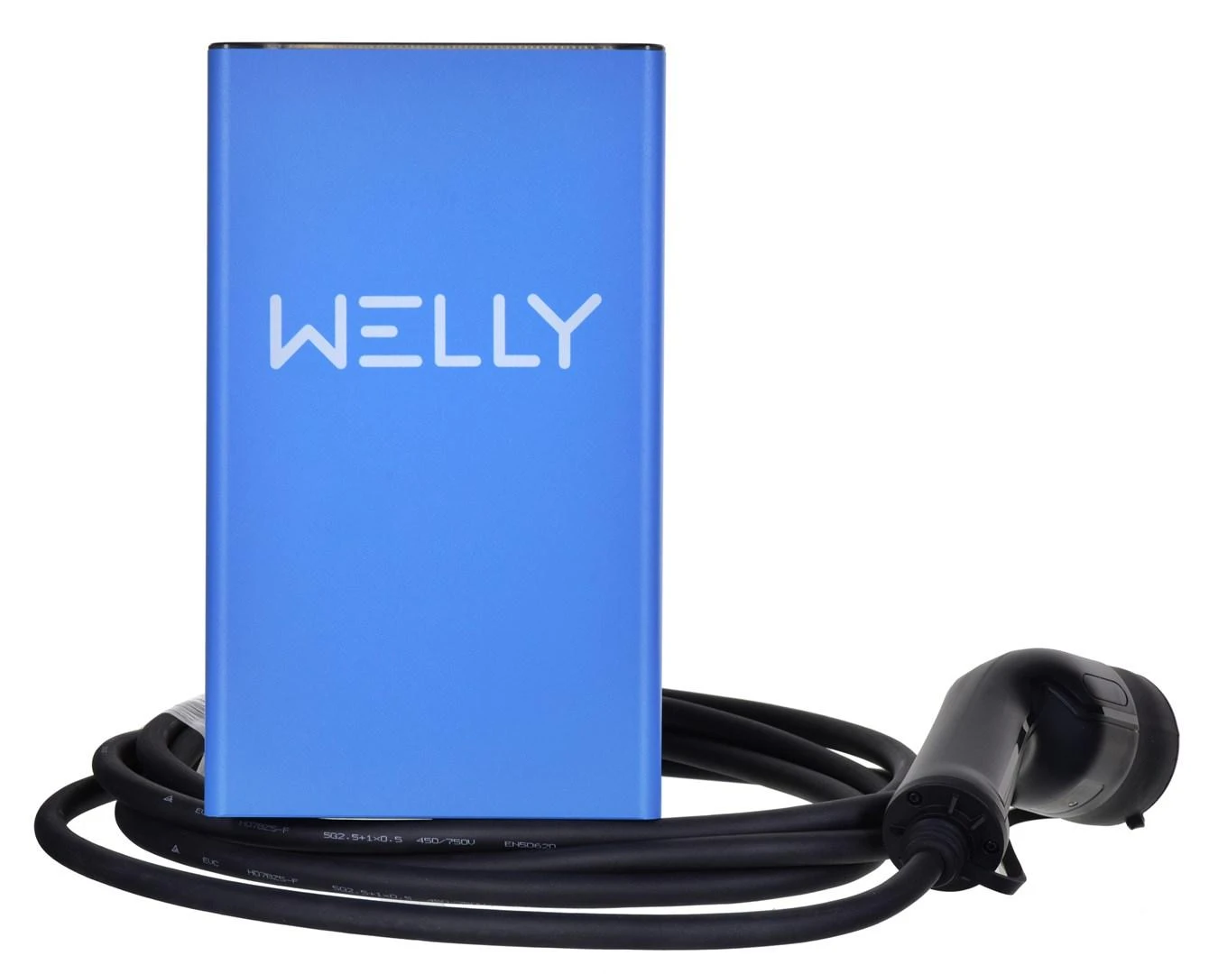 Welly elektromobilių įkrovimo stotelė mėlynu korpusu