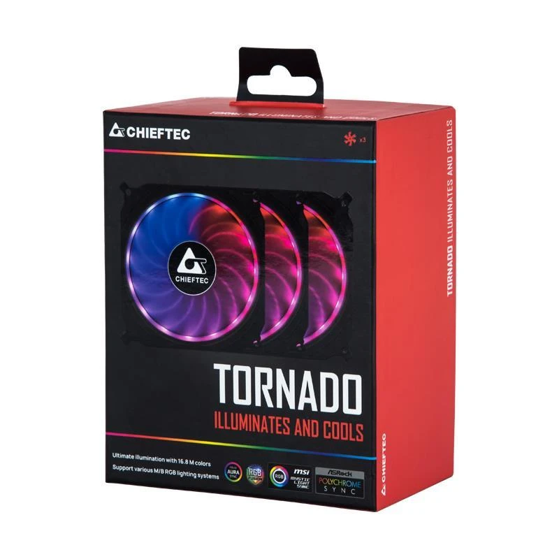 CHIEFTEC 120x120x25mm Tornado RGB ventiliatorių rinkinys iš 3