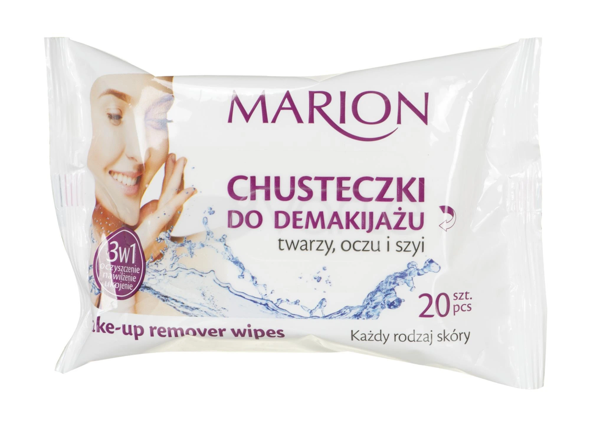 Makiažo servetėlės ​​veidui, akims ir kaklui valyti Marion 3in1, 20 vnt.