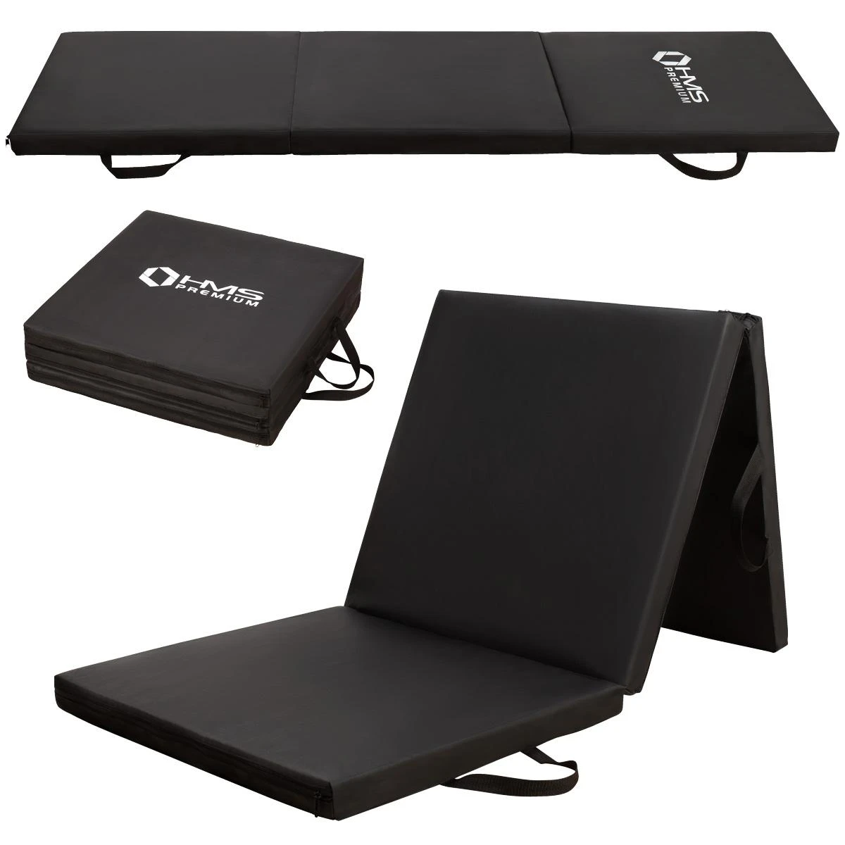 Sulankstomas gimnastikos kilimėlis HMS Premium MGS02 1800x600mm, juodas