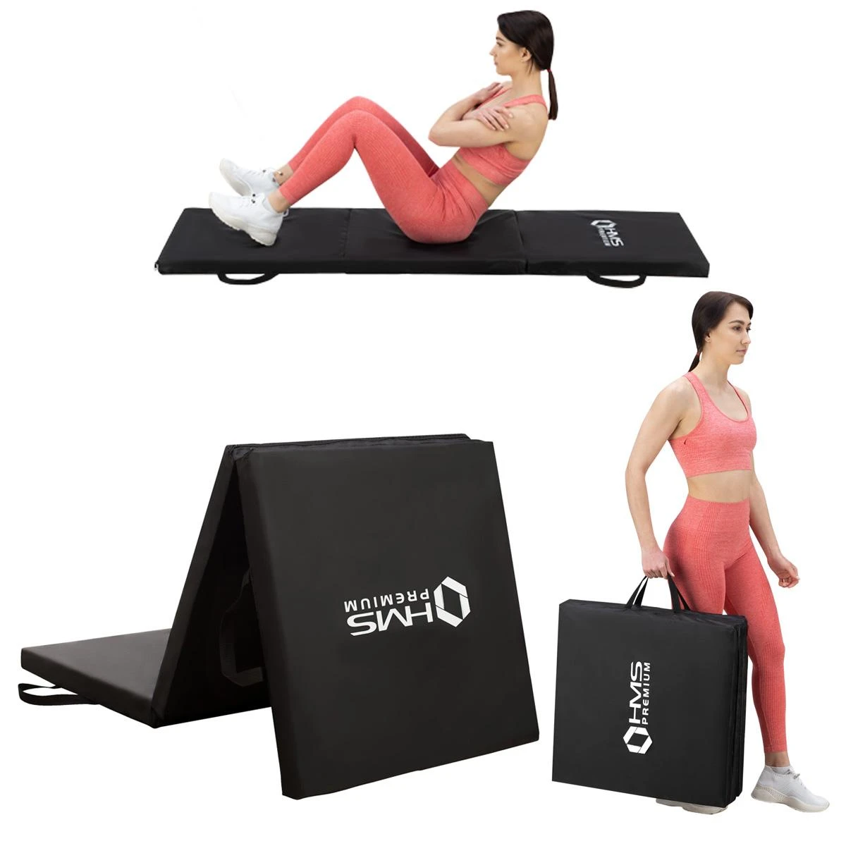 Sulankstomas gimnastikos kilimėlis HMS Premium MGS02 1800x600mm, juodas