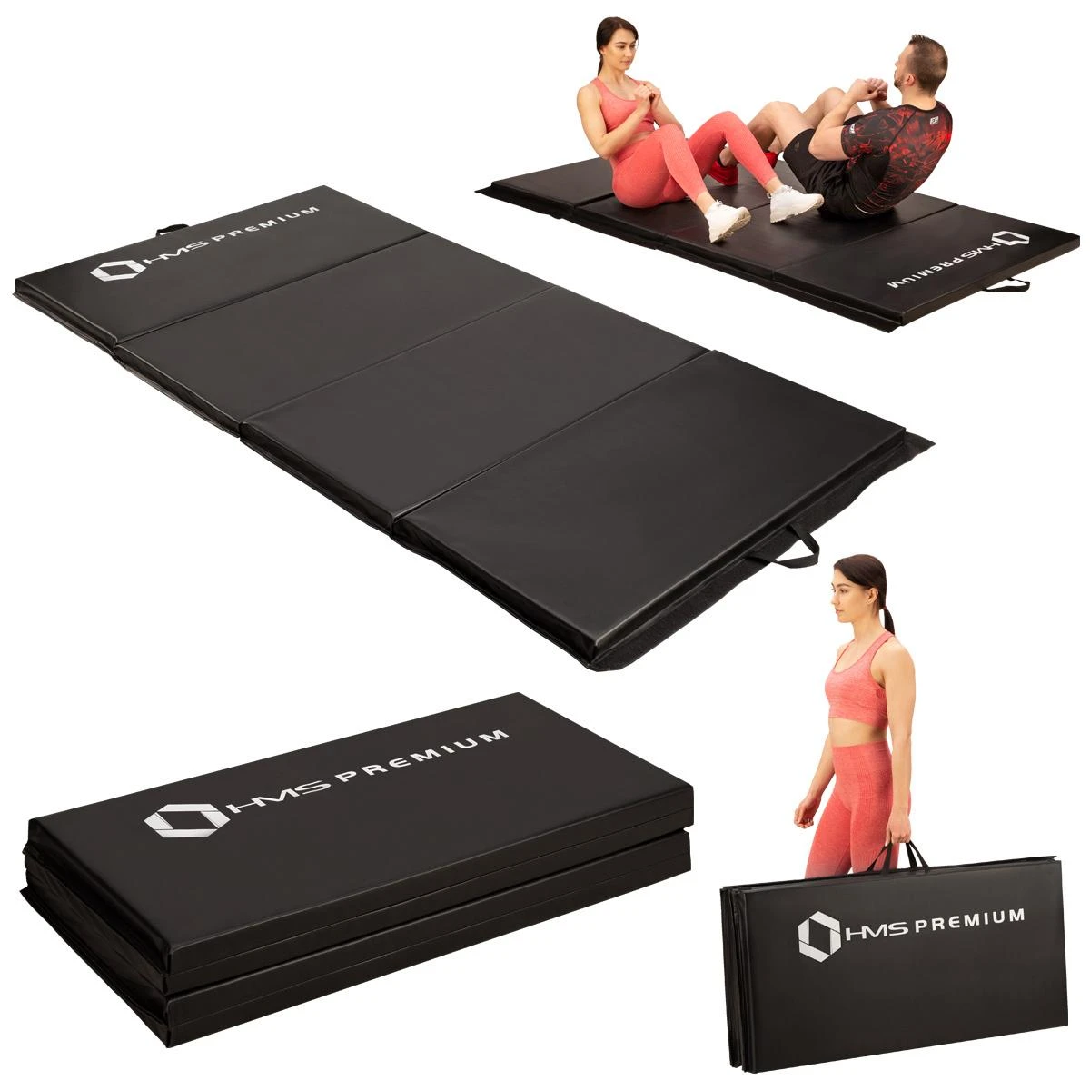 Sulankstomas gimnastikos kilimėlis HMS Premium MGS01 2400x1200mm, juodas