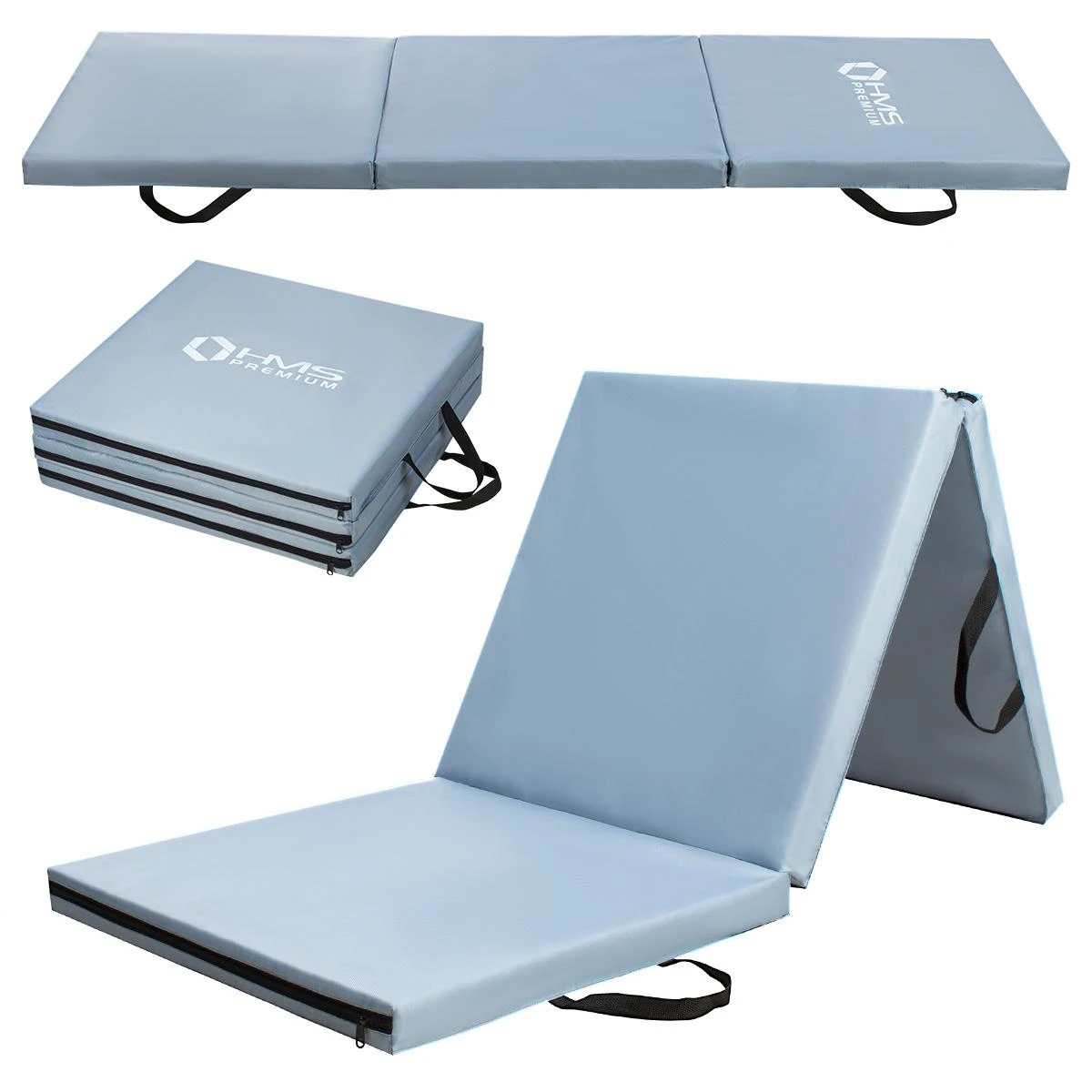 Sulankstomas gimnastikos kilimėlis HMS Premium MGS02 1800x600mm, pilkas