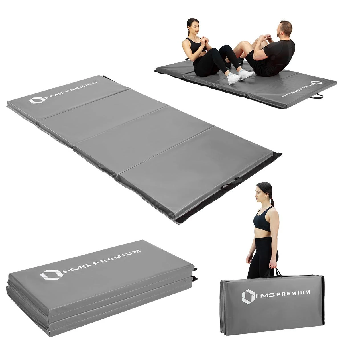 Sulankstomas gimnastikos čiužinys HMS Premium MGS01, 2400x1200mm, pilkas