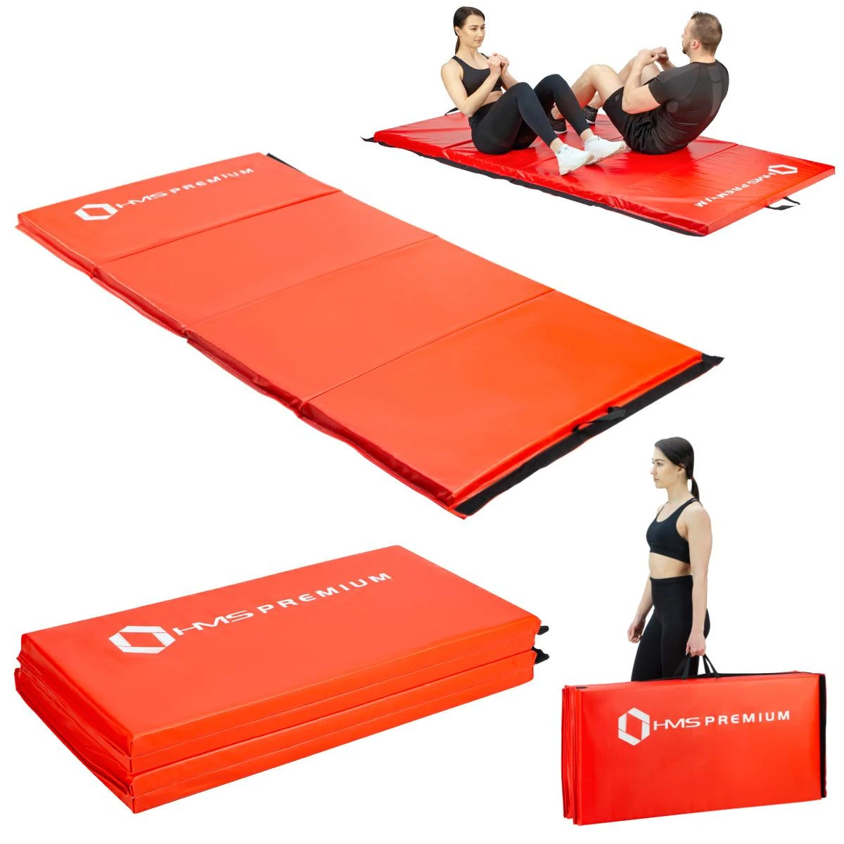Sulankstomas gimnastikos kilimėlis HMS Premium MGS01 2400x1200mm, raudonas