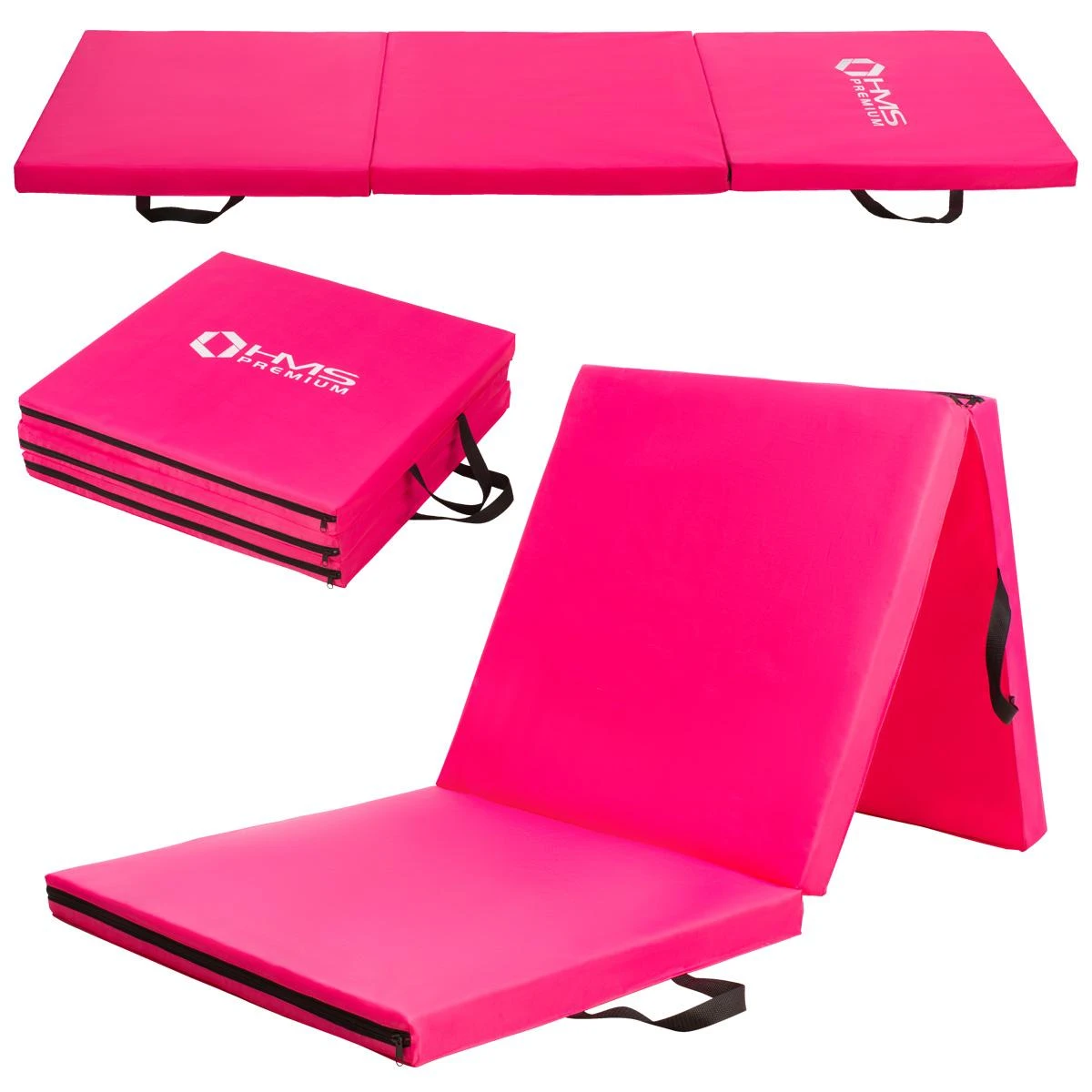 Sulankstomas gimnastikos kilimėlis HMS Premium MGS02 1800x600mm, rožinis