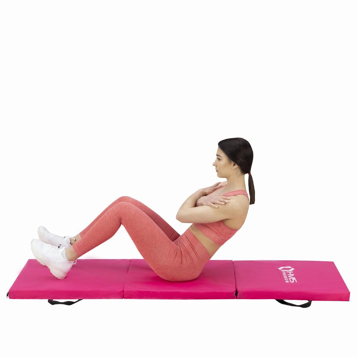 Sulankstomas gimnastikos kilimėlis HMS Premium MGS02 1800x600mm, rožinis
